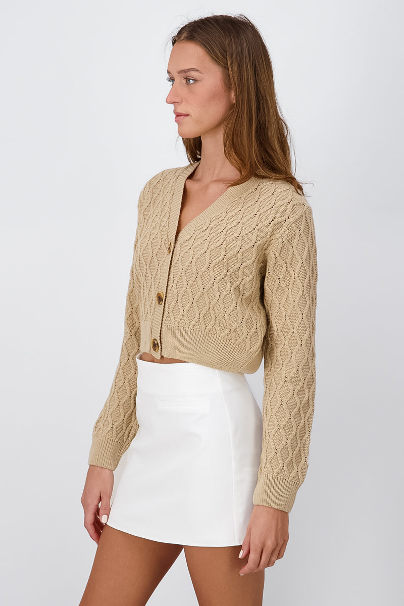 Cropped Knit Detailing Cardigan KHAKI