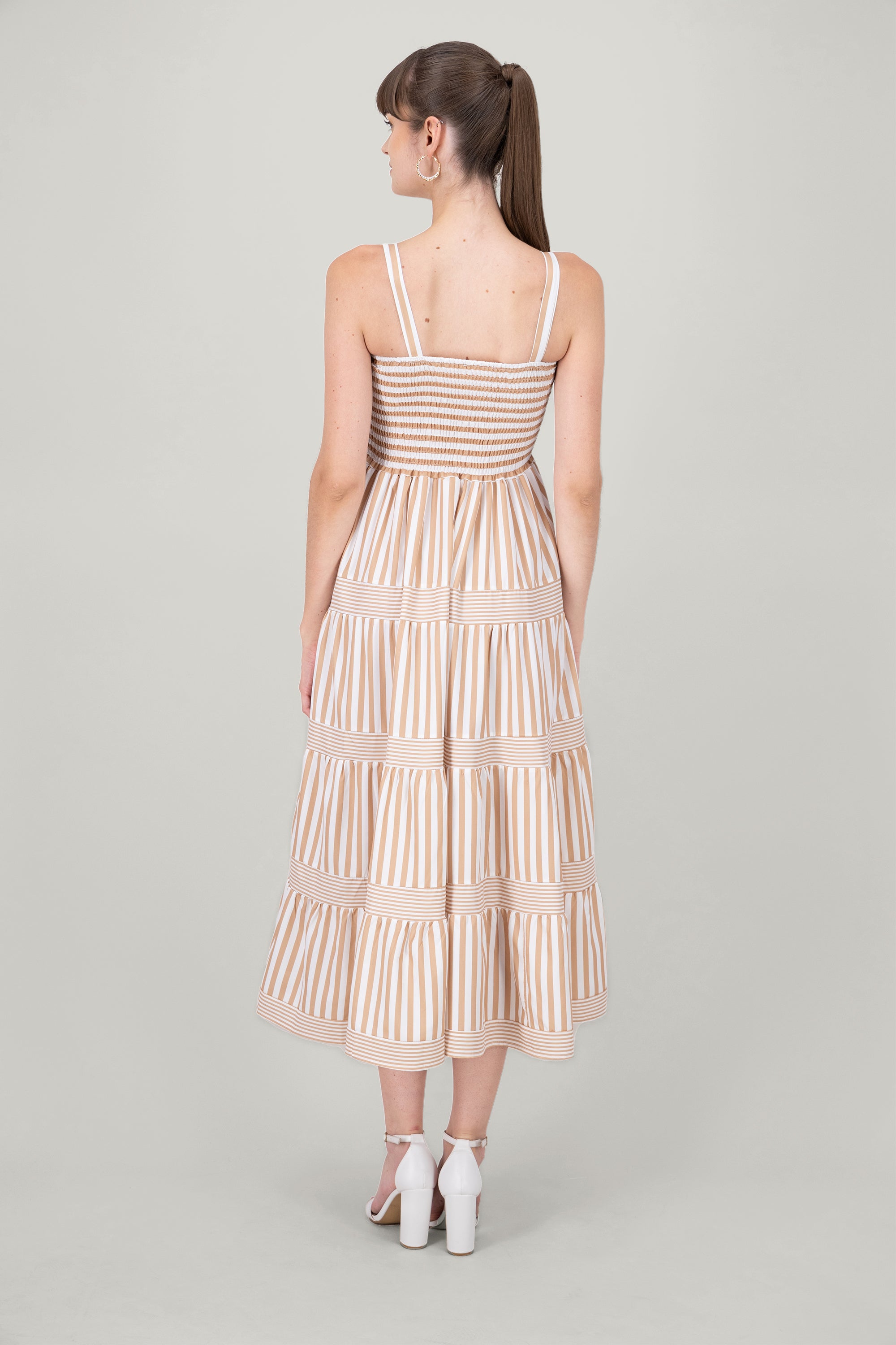 Striped Ruffled Sleeveless Maxi Day Dress SAND