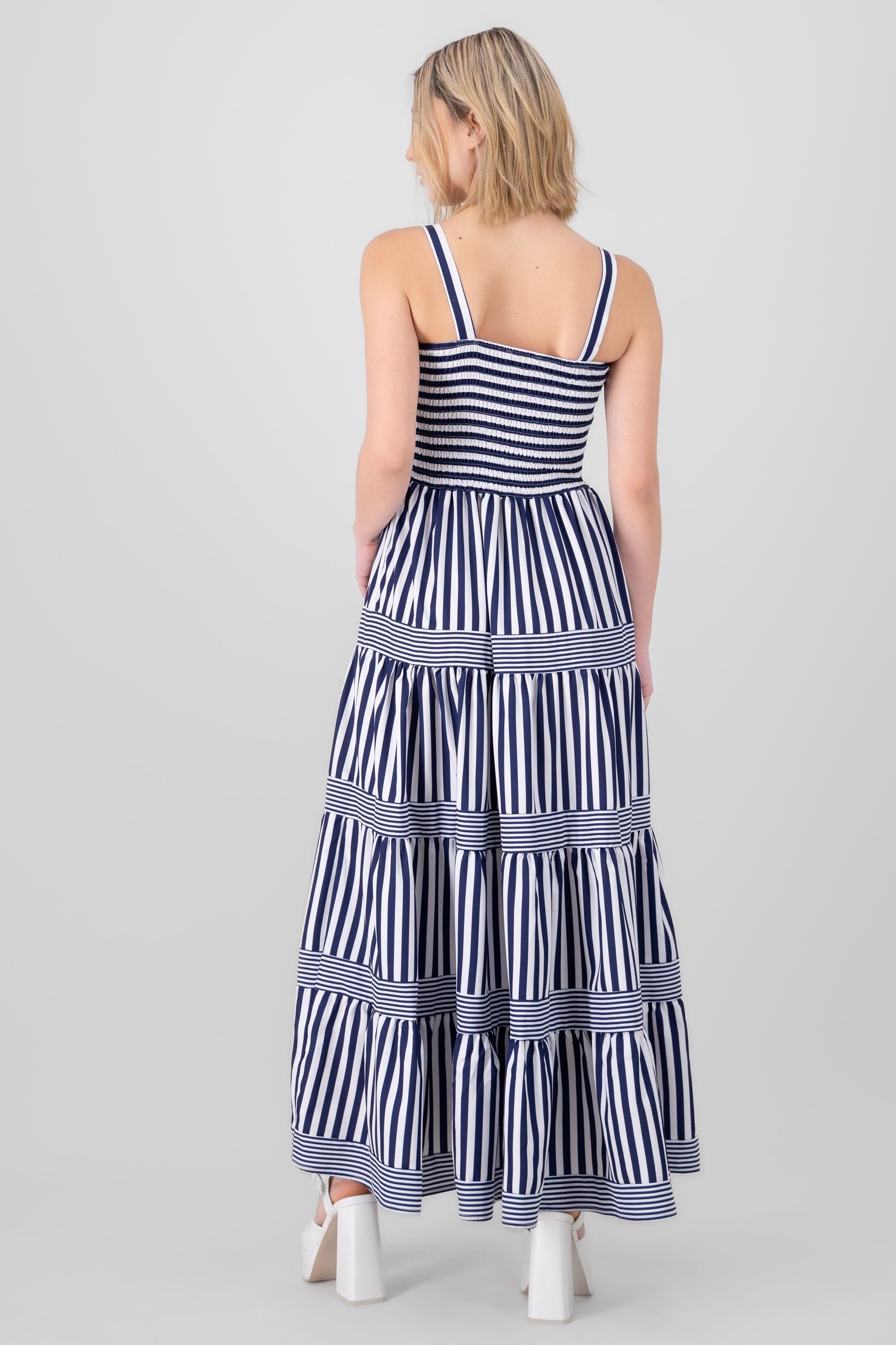 Striped Ruffled Sleeveless Maxi Day Dress NAVY COMBO