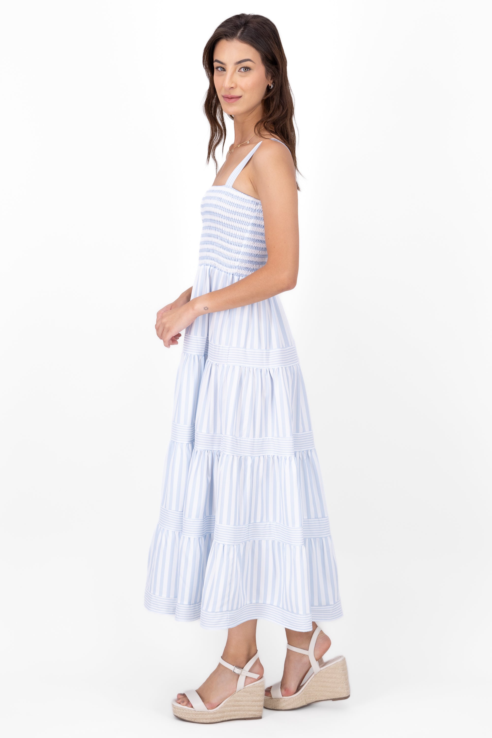 Striped Ruffled Sleeveless Maxi Day Dress BLUE COMBO