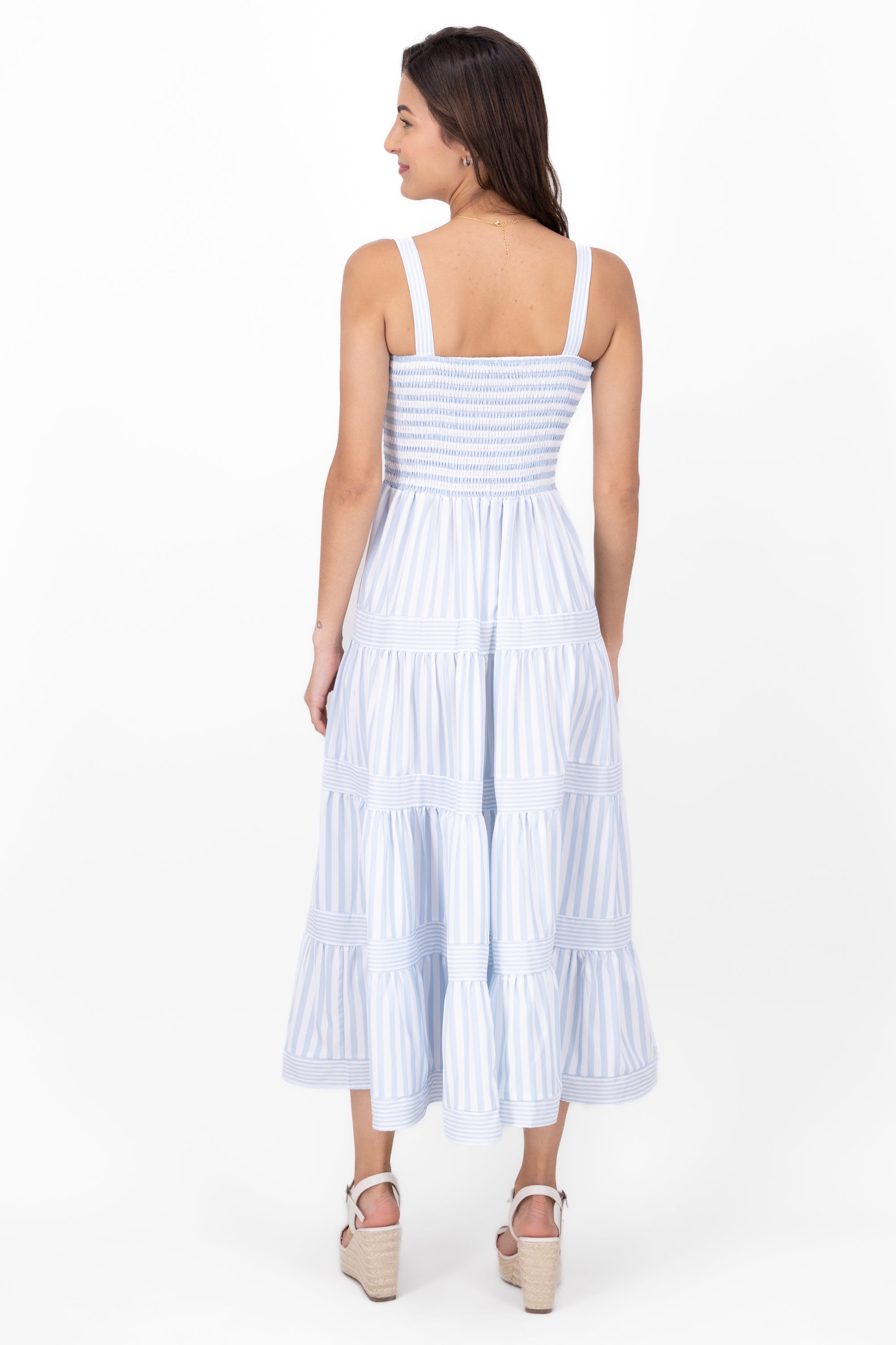 Striped Ruffled Sleeveless Maxi Day Dress BLUE COMBO