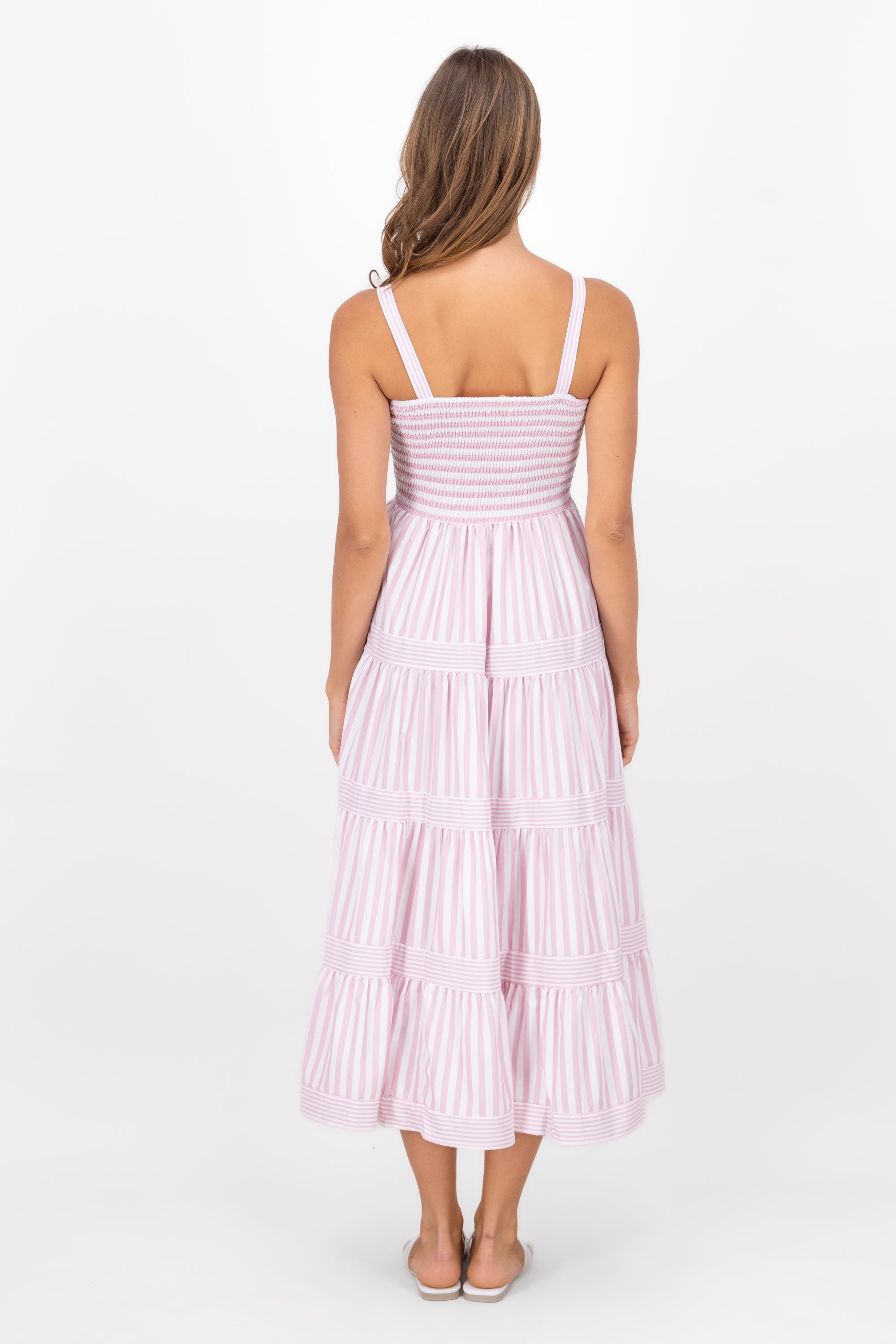 Striped Ruffled Sleeveless Maxi Day Dress PINK COMBO