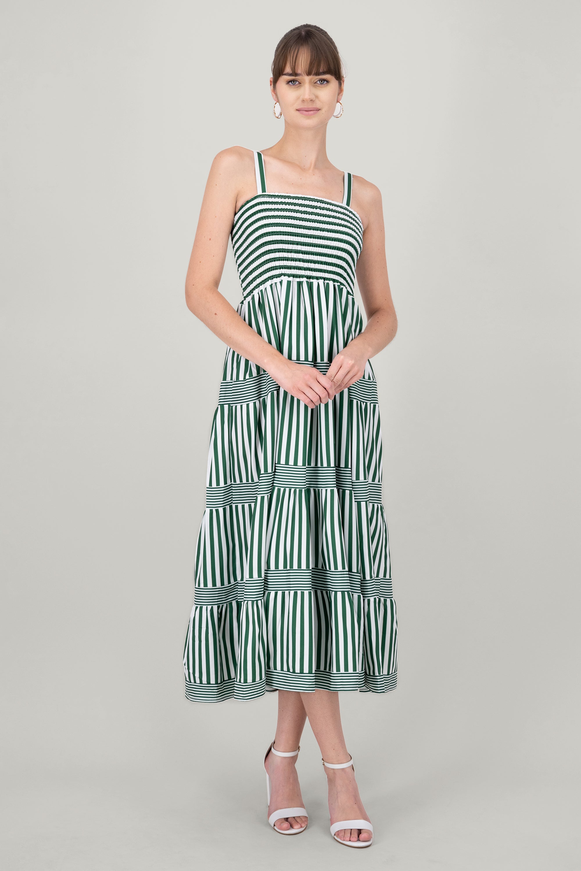 Striped Ruffled Sleeveless Maxi Day Dress GREEN COMBO