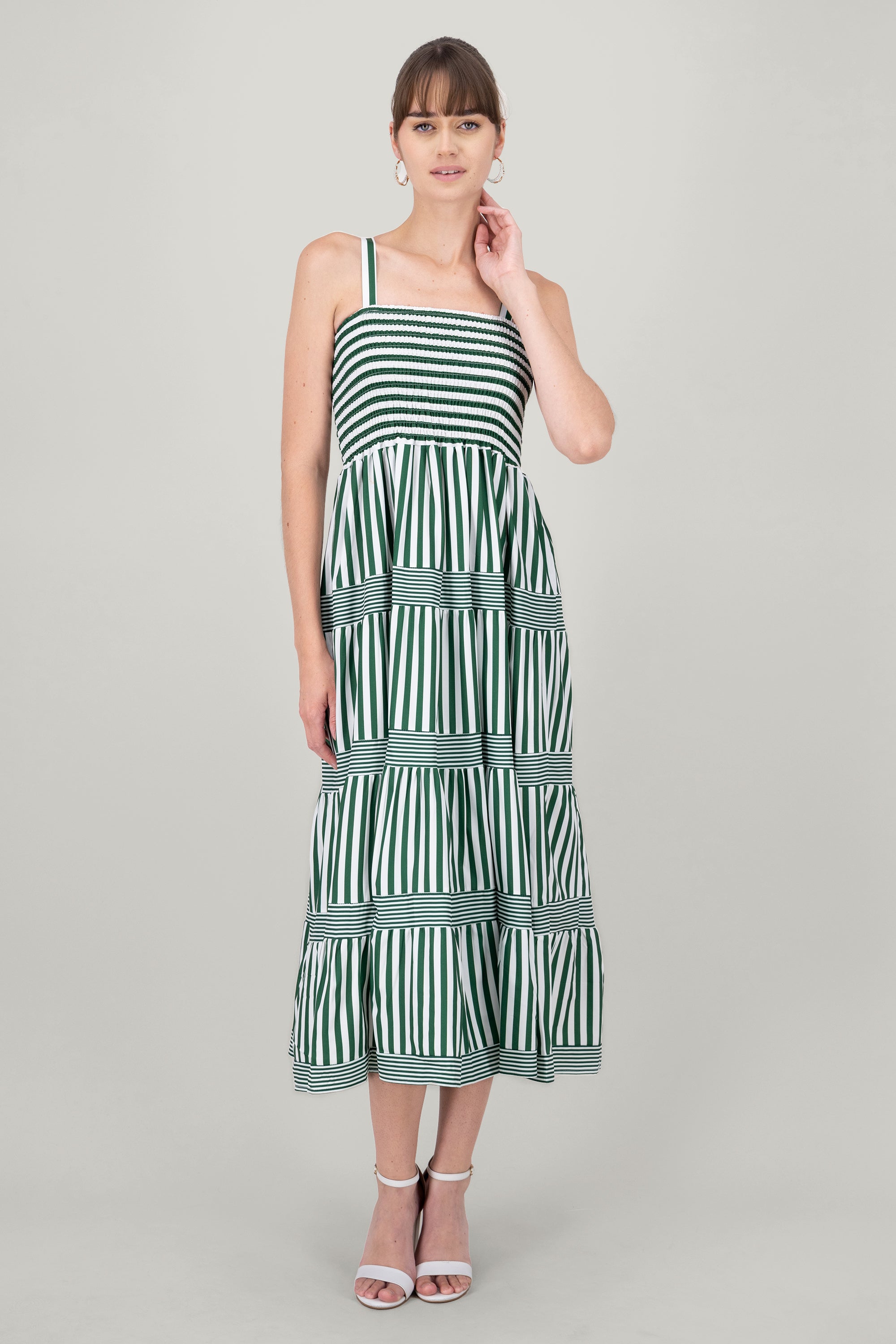 Striped Ruffled Sleeveless Maxi Day Dress GREEN COMBO