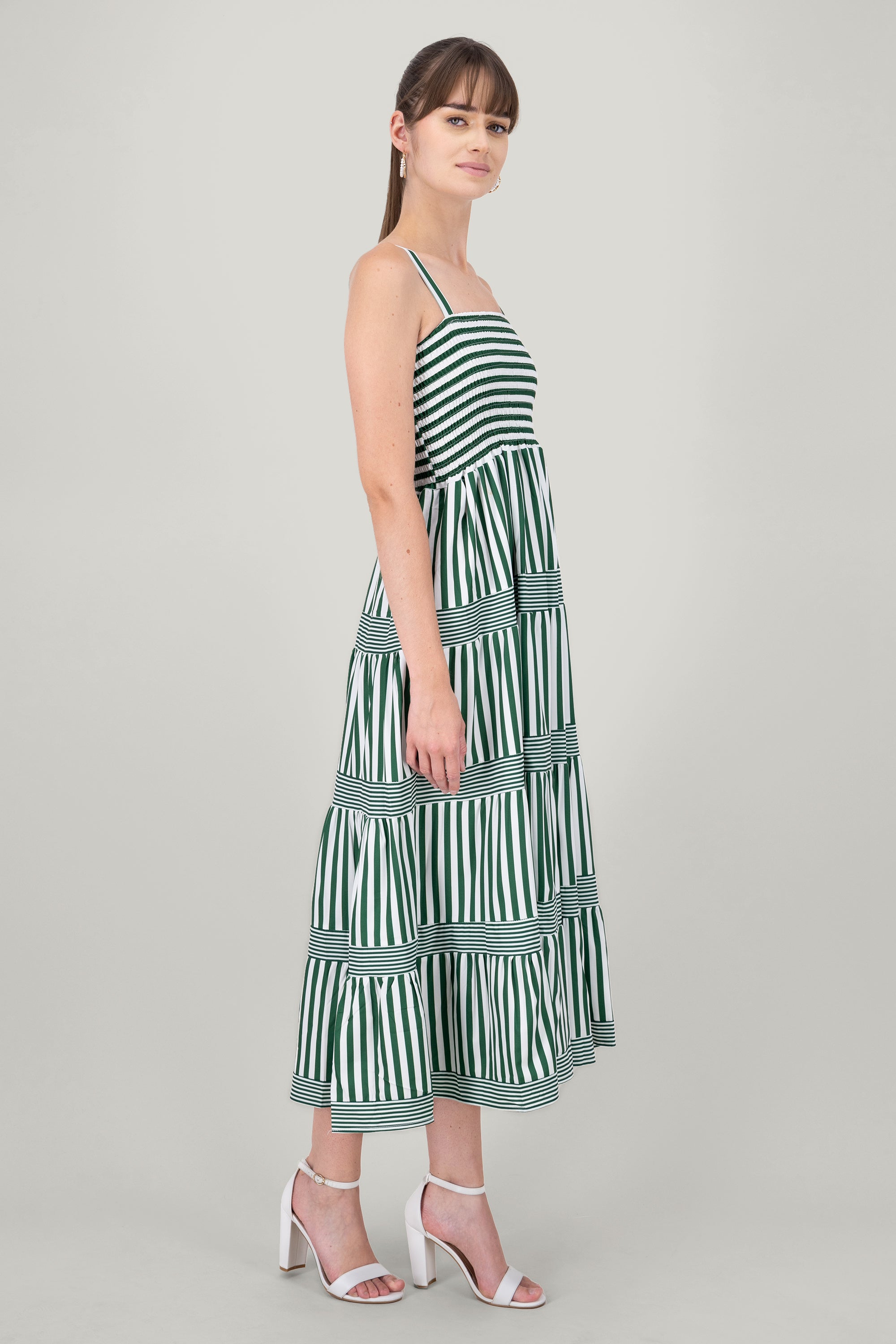 Striped Ruffled Sleeveless Maxi Day Dress GREEN COMBO