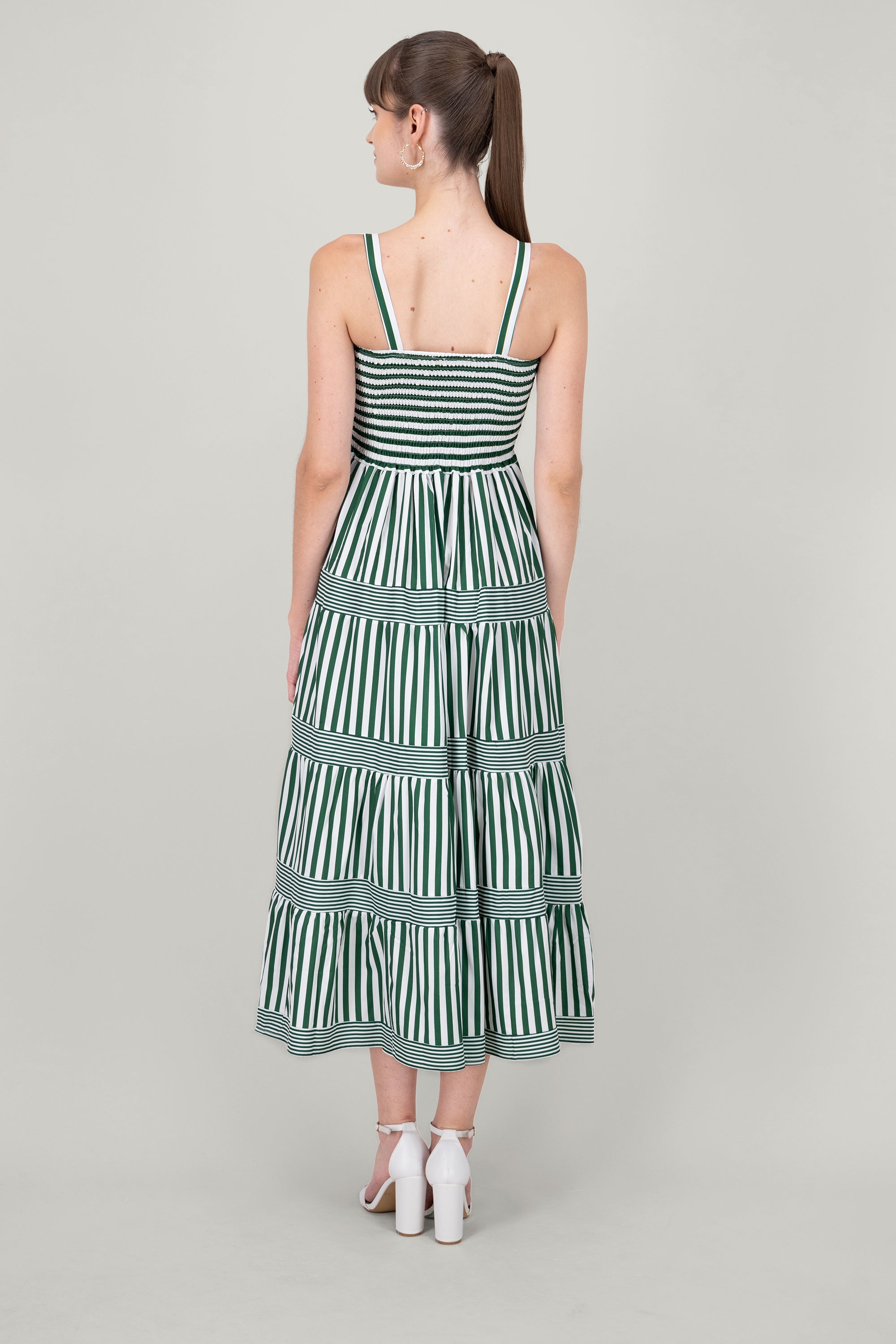 Striped Ruffled Sleeveless Maxi Day Dress GREEN COMBO