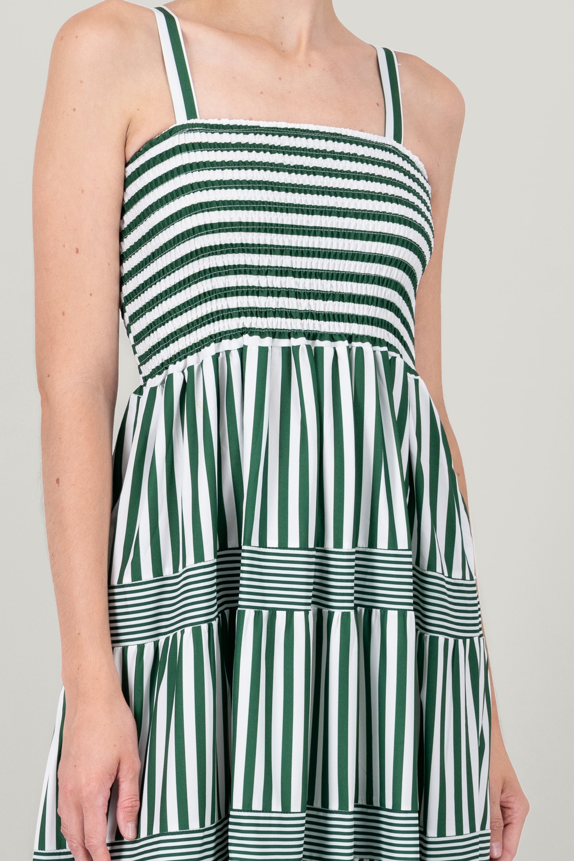 Striped Ruffled Sleeveless Maxi Day Dress GREEN COMBO