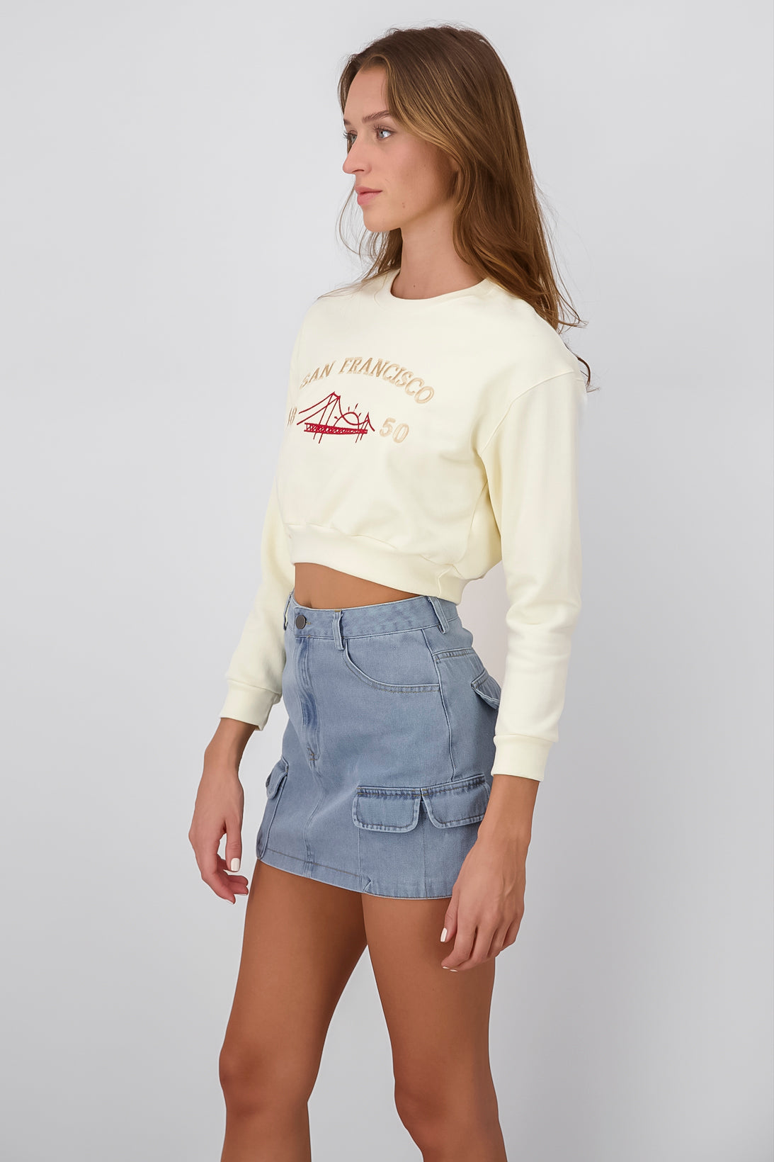 San Francisco Cropped Sweatshirt BEIGE