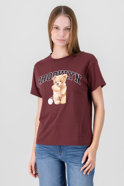 Brooklyn Teddy Bear Printed TShirt TOMATO RED