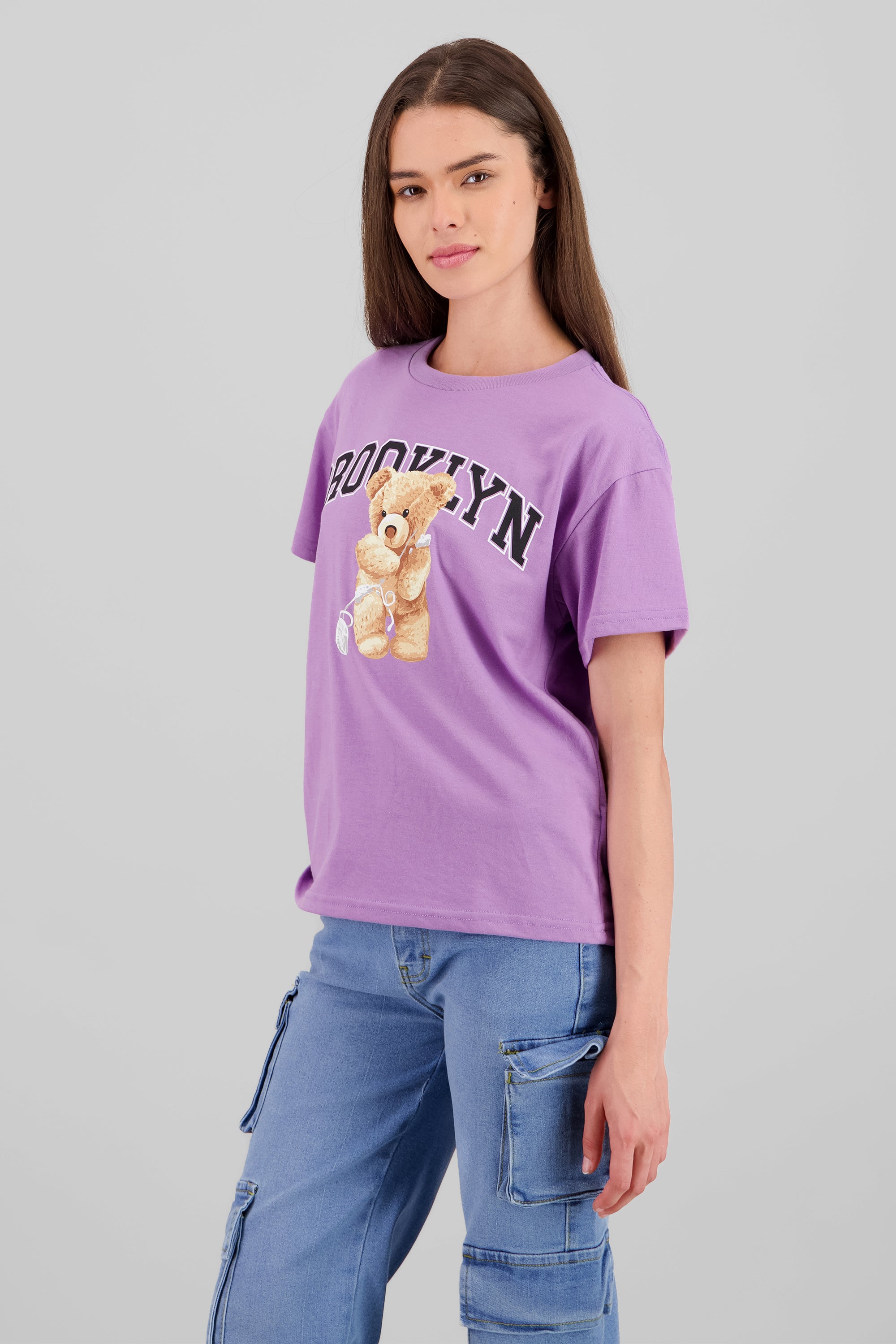 Brooklyn Teddy Bear Printed TShirt PASTEL PURPLE