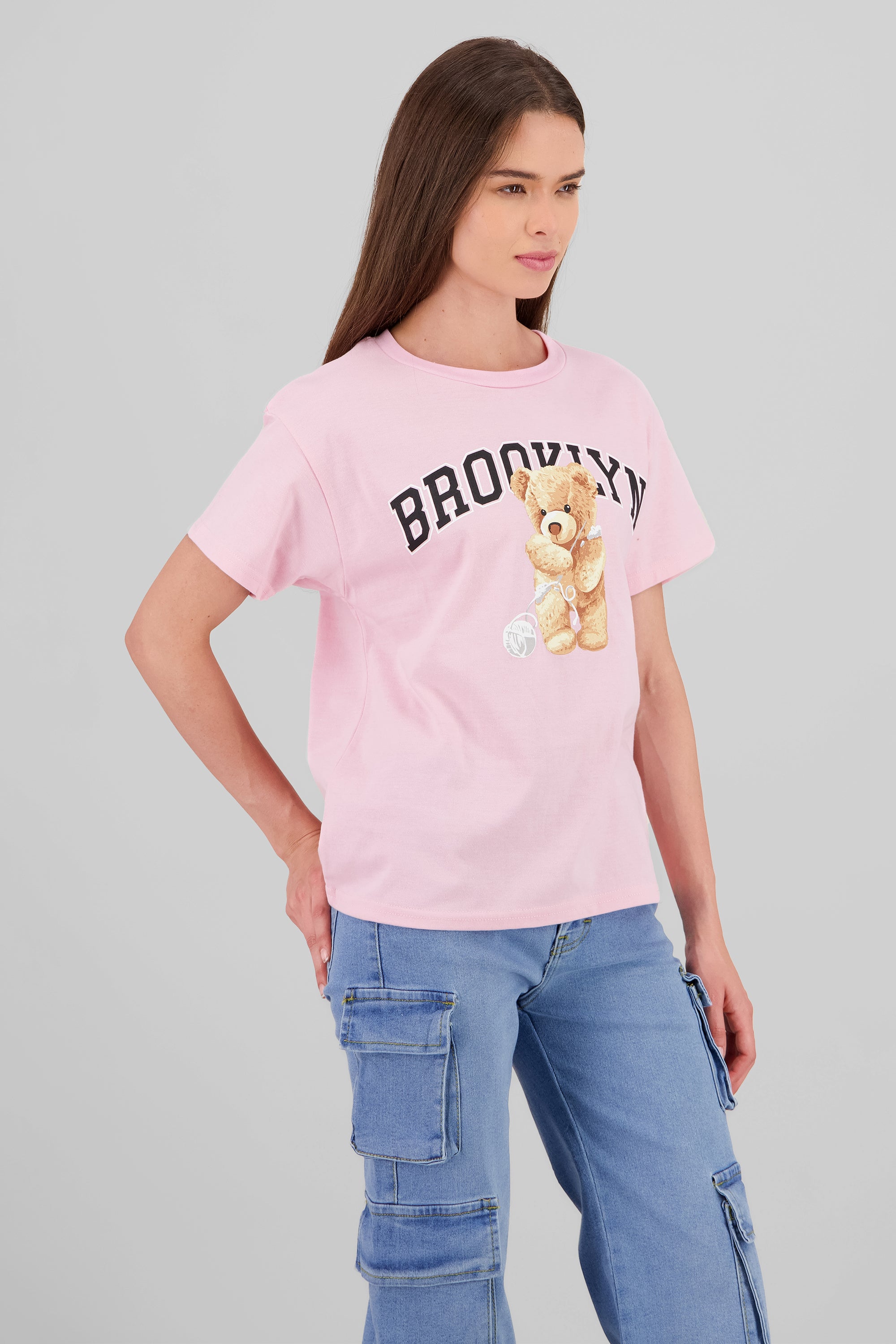 Brooklyn Teddy Bear Printed TShirt PASTEL PINK