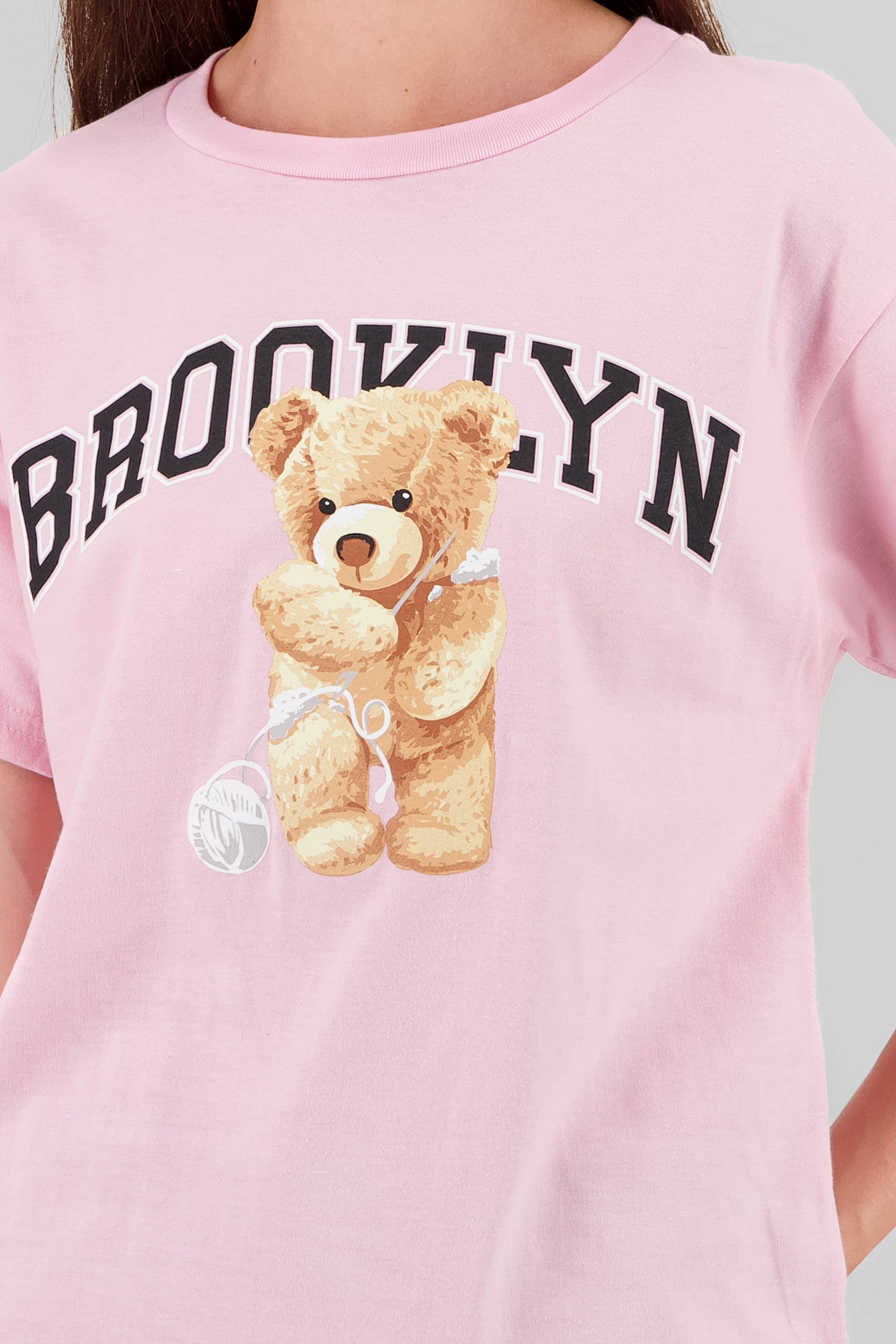 Brooklyn Teddy Bear Printed TShirt PASTEL PINK