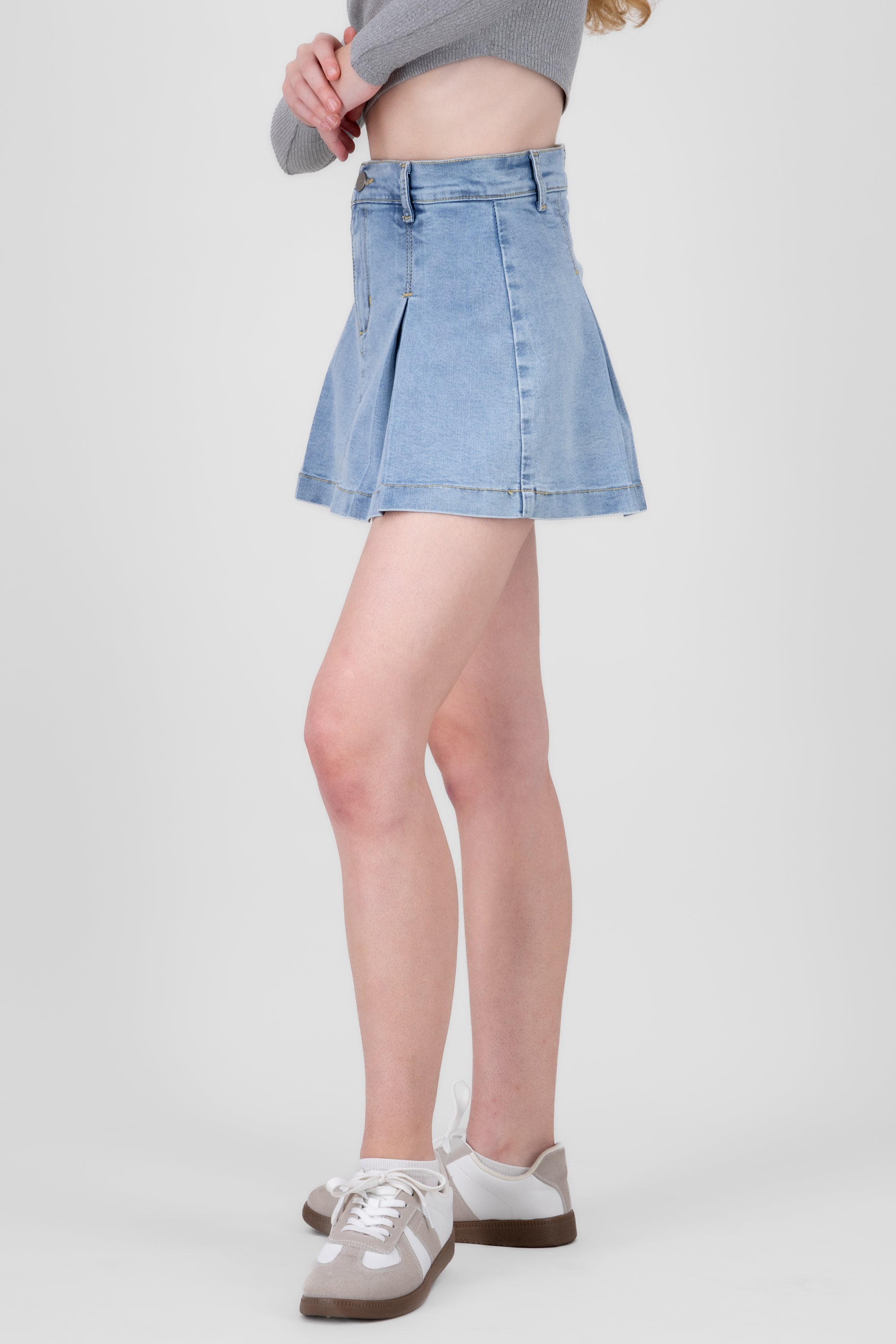 Denim Mini Pleat Skort LIGHT STONE