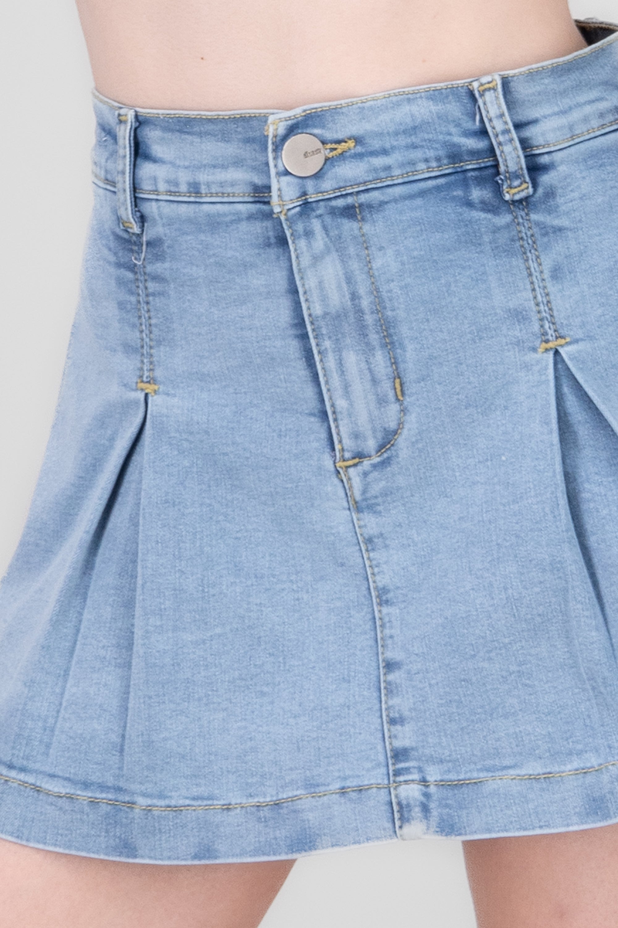 Denim Mini Pleat Skort LIGHT STONE