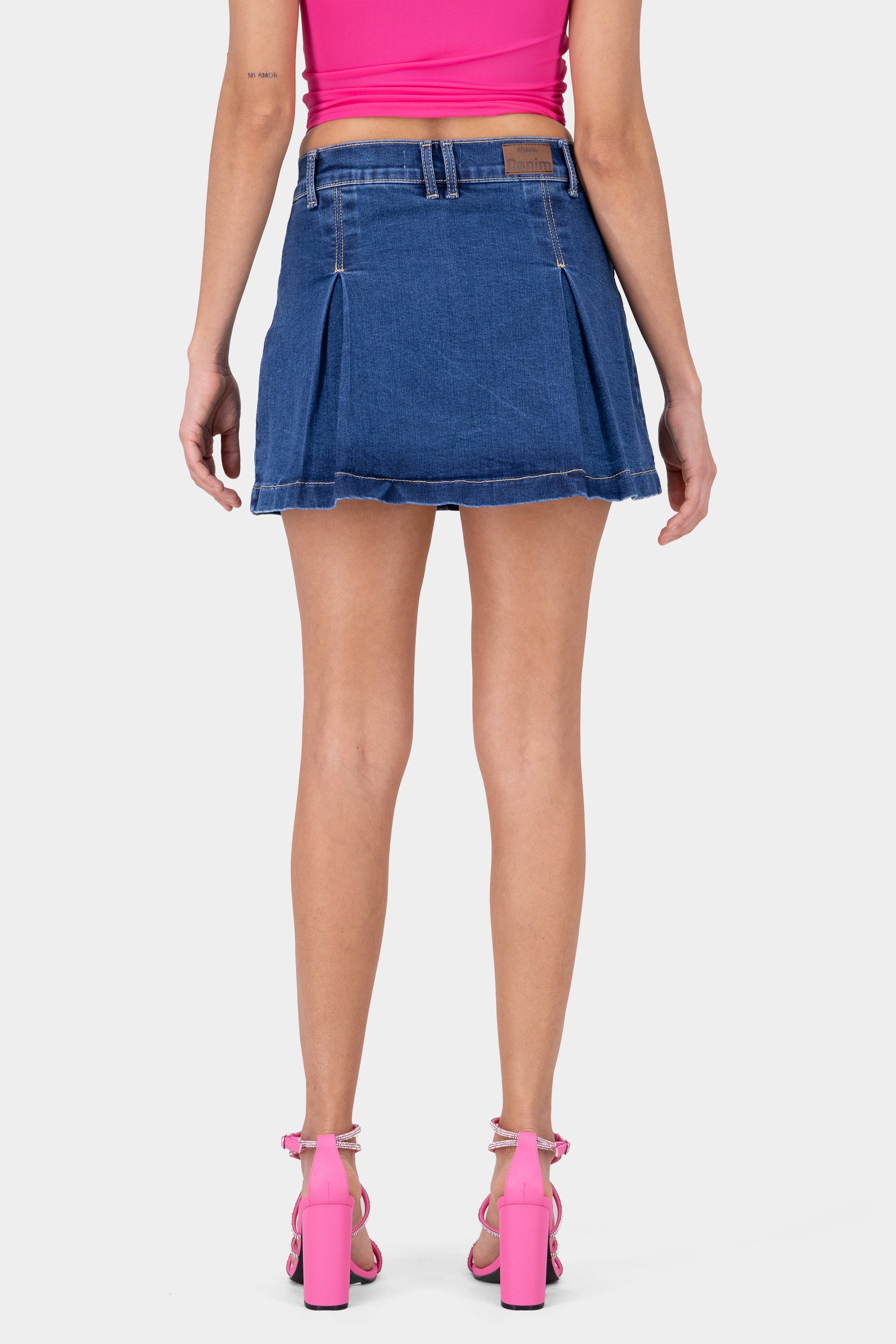 Denim Mini Pleat Skort STONE