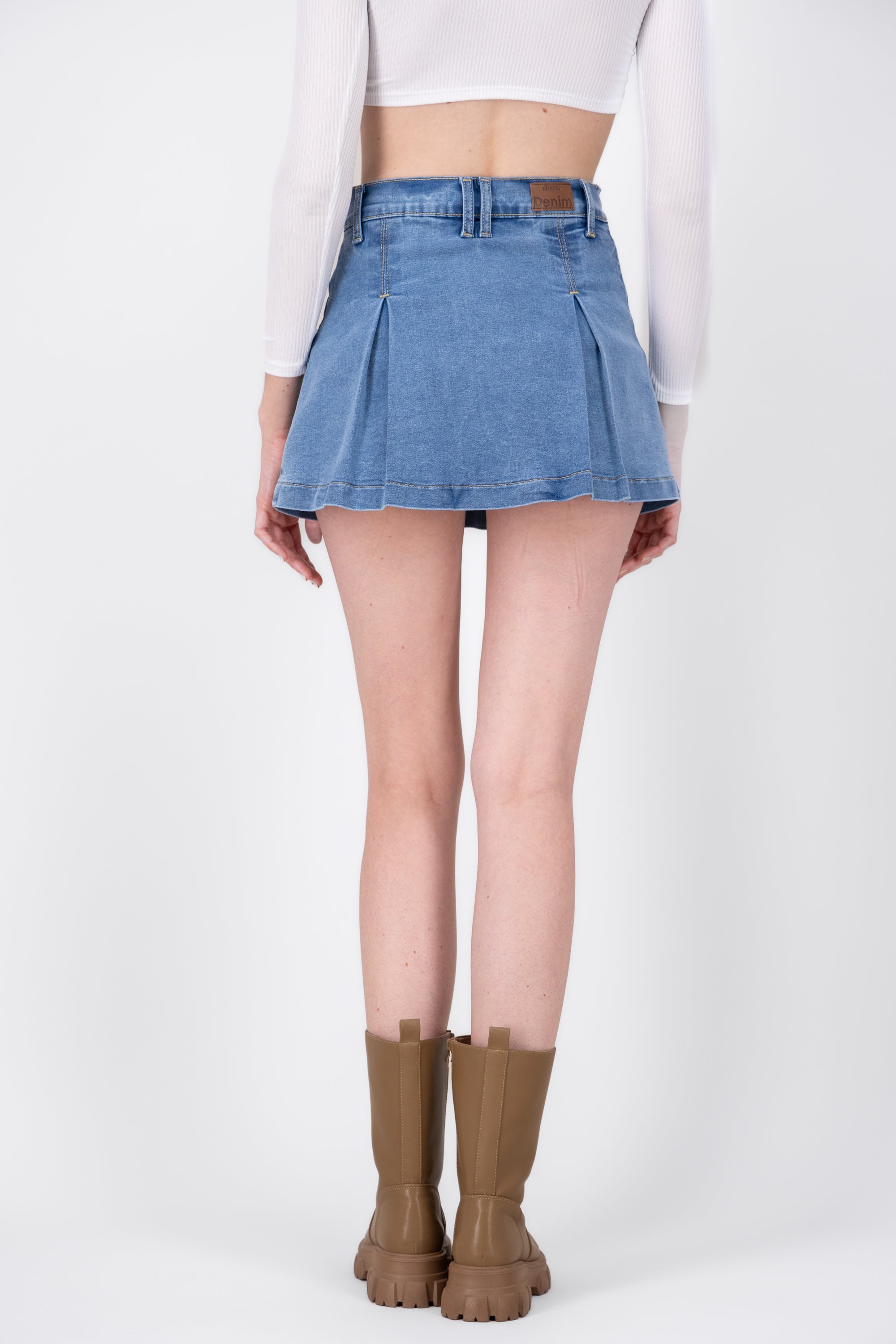 Denim Mini Pleat Skort MEDIUM STONE