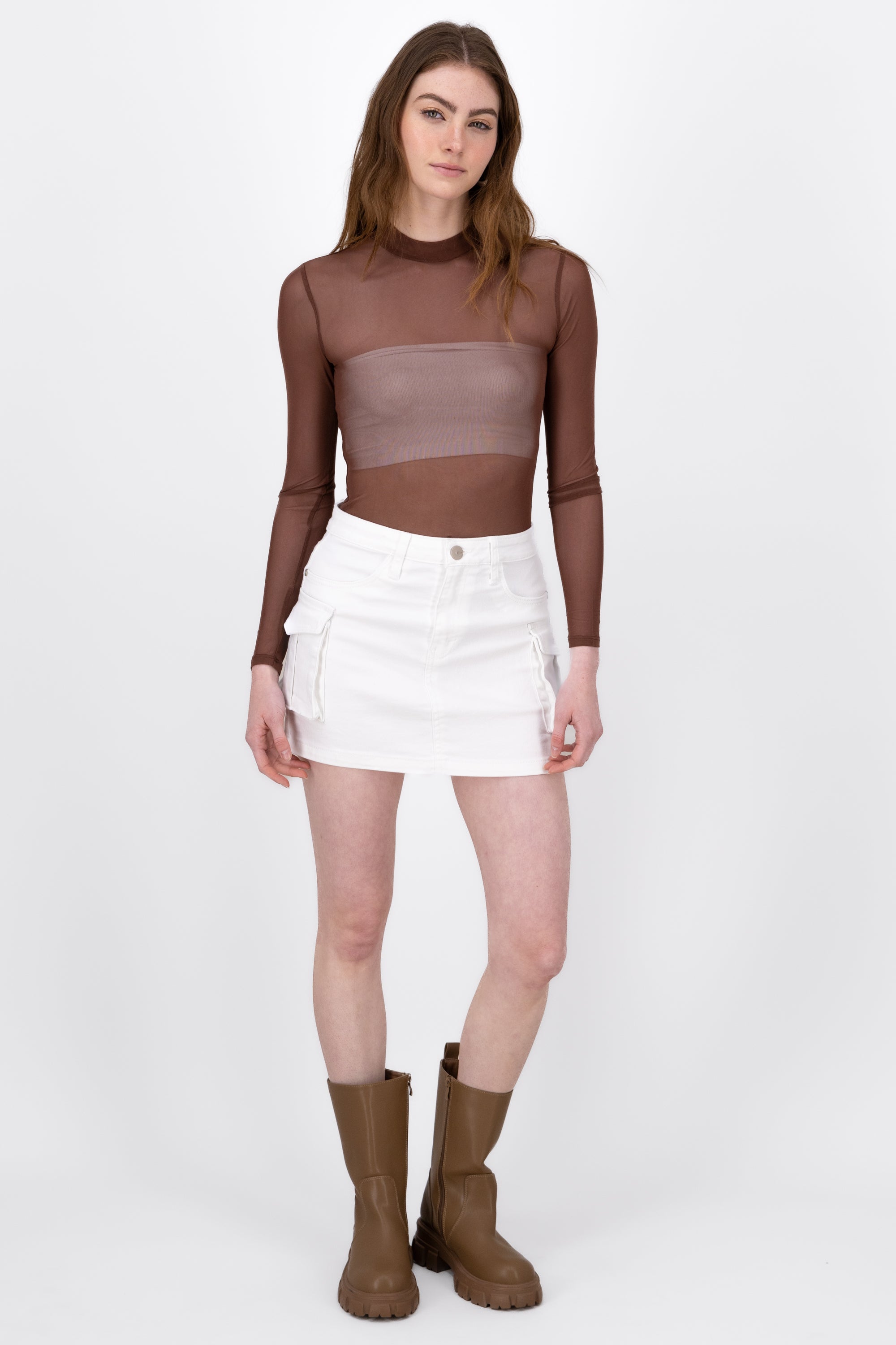 Fitted Denim Cargo Mini Skirt WHITE