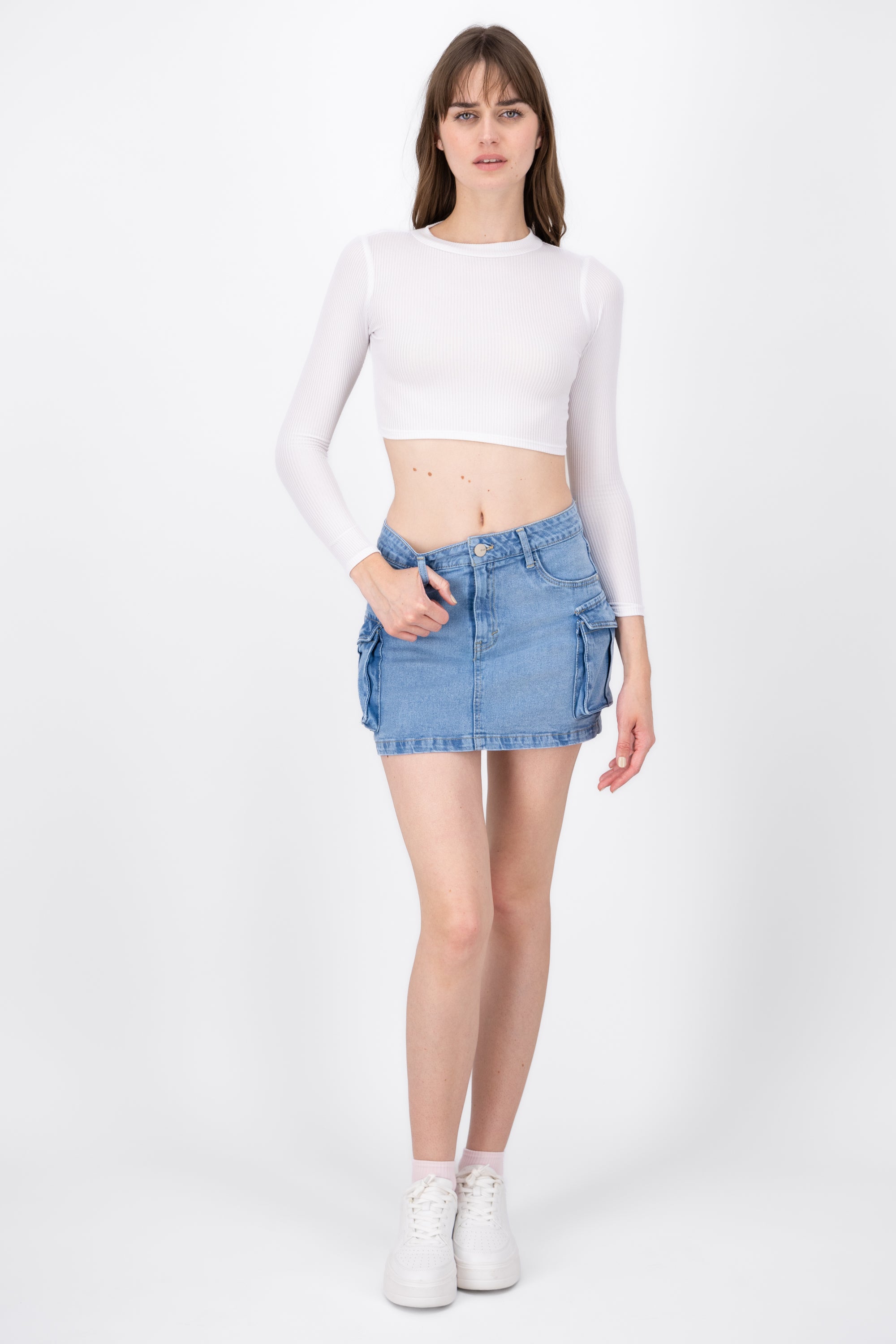 Fitted Denim Cargo Mini Skirt LIGHT ACID WASH