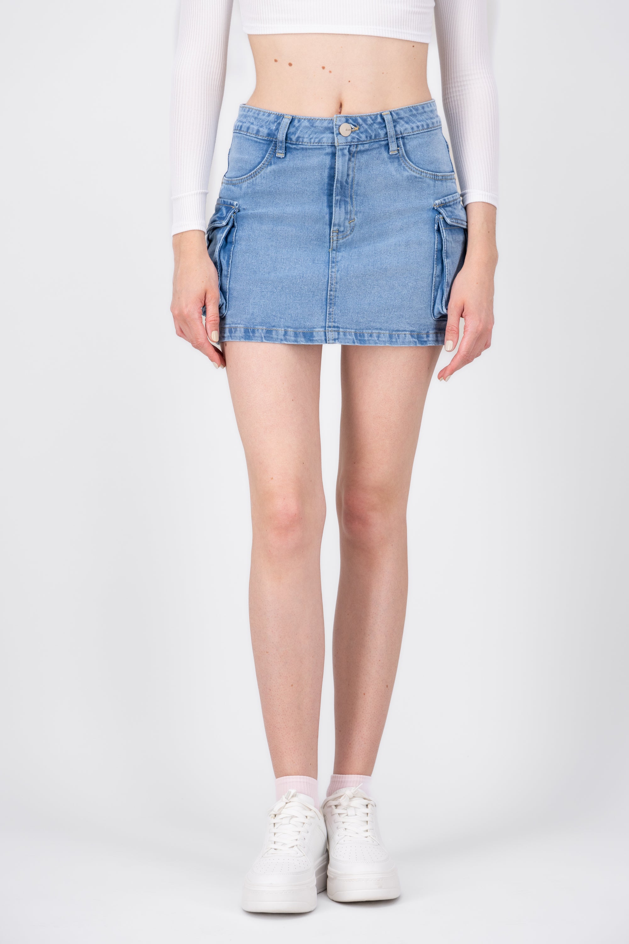 Fitted Denim Cargo Mini Skirt LIGHT ACID WASH