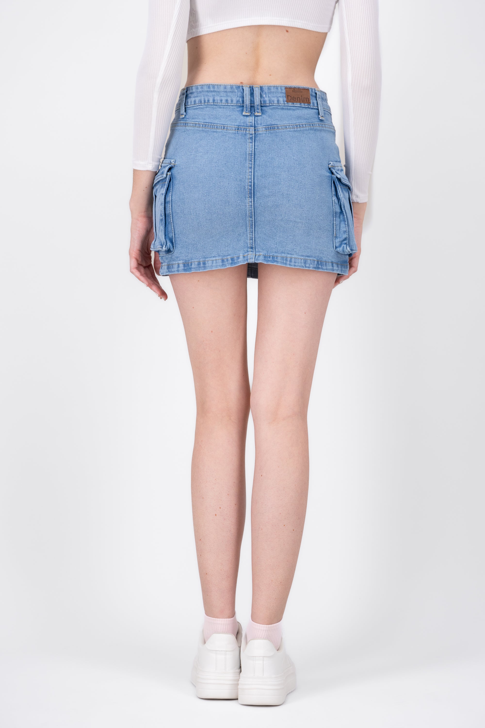 Fitted Denim Cargo Mini Skirt LIGHT ACID WASH