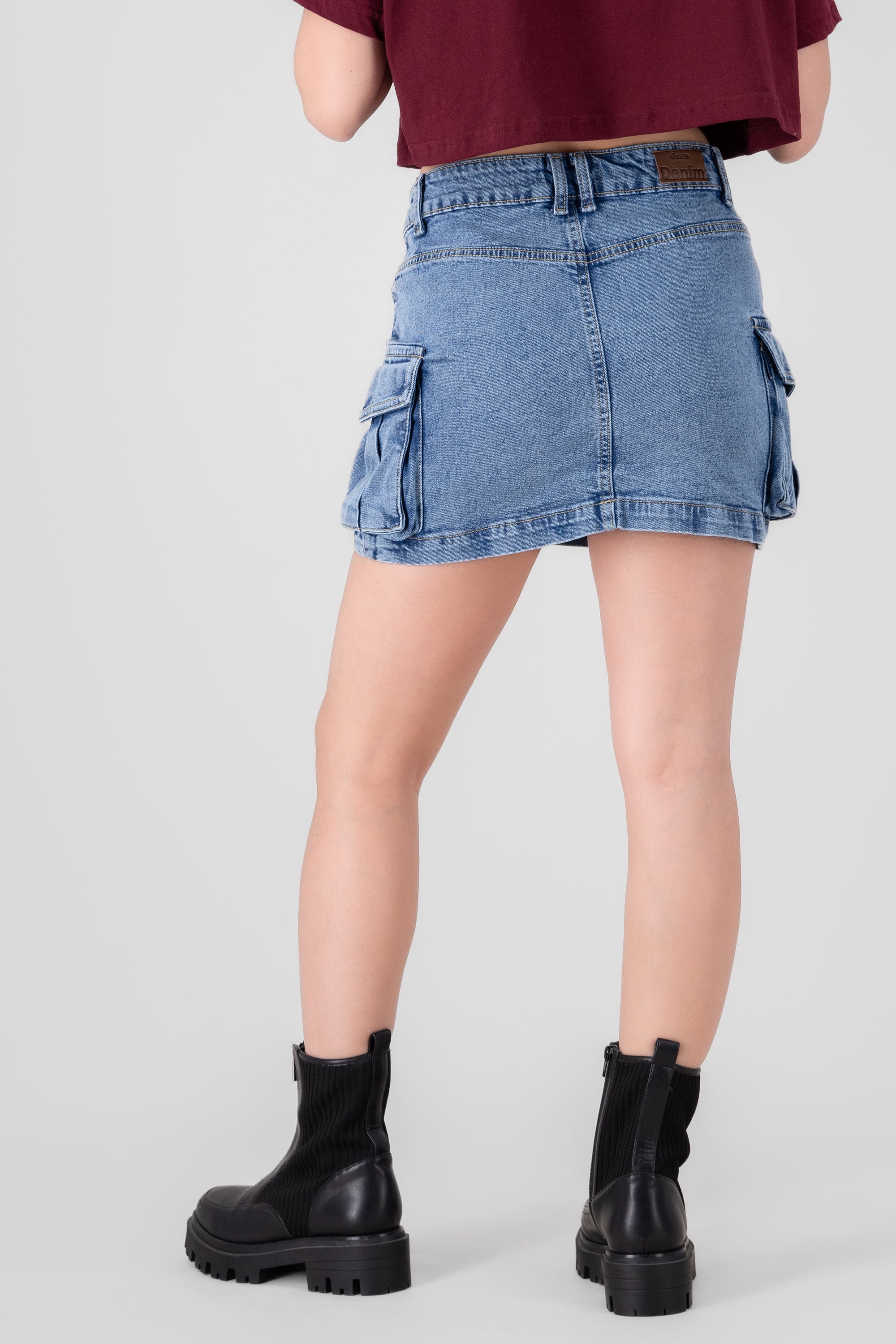 Fitted Denim Cargo Mini Skirt MEDIUM ACID WASH