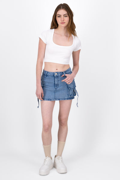 Flap Pocket Denim Skirt KHAKI