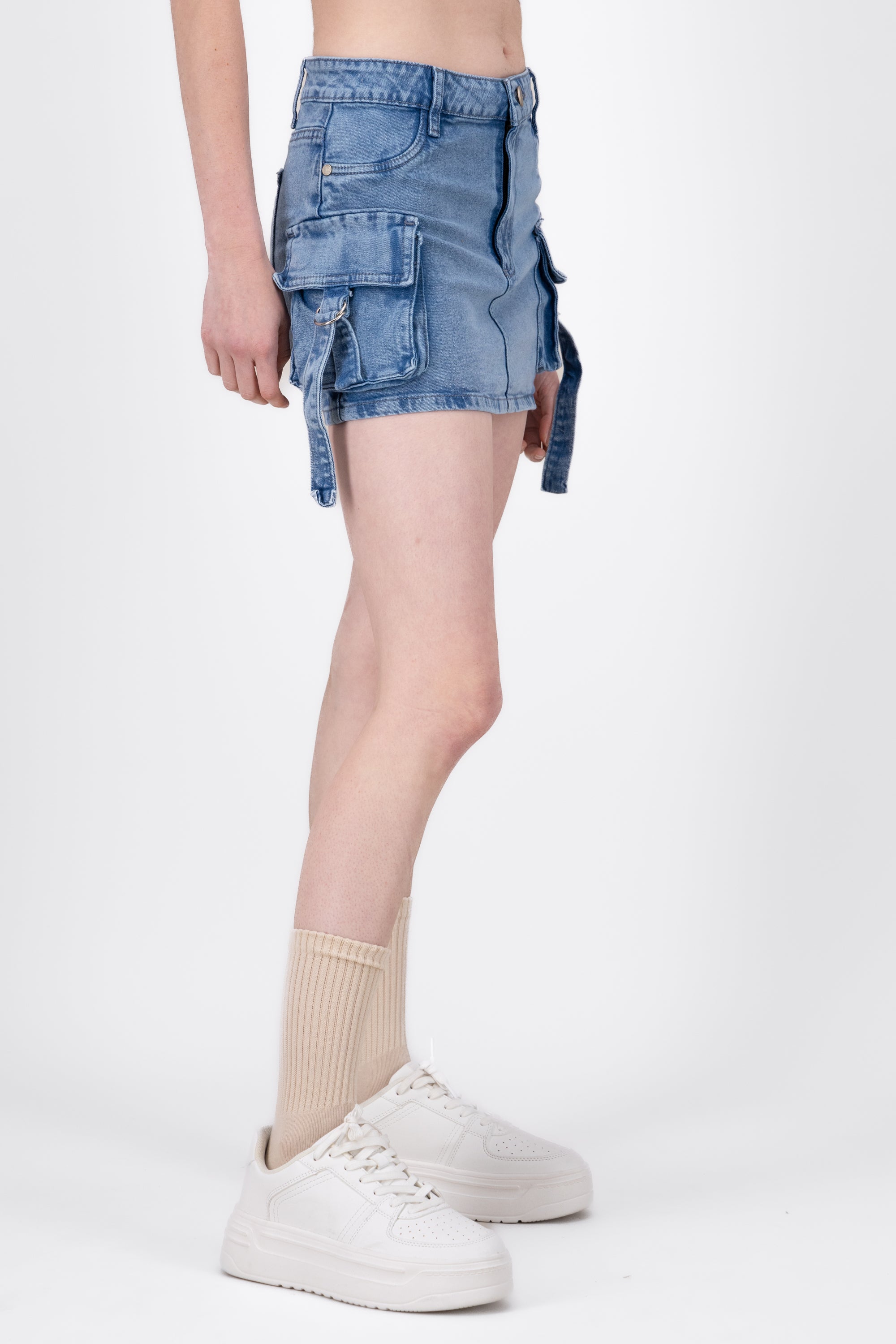 Flap Pocket Denim Skirt LIGHT ACID WASH