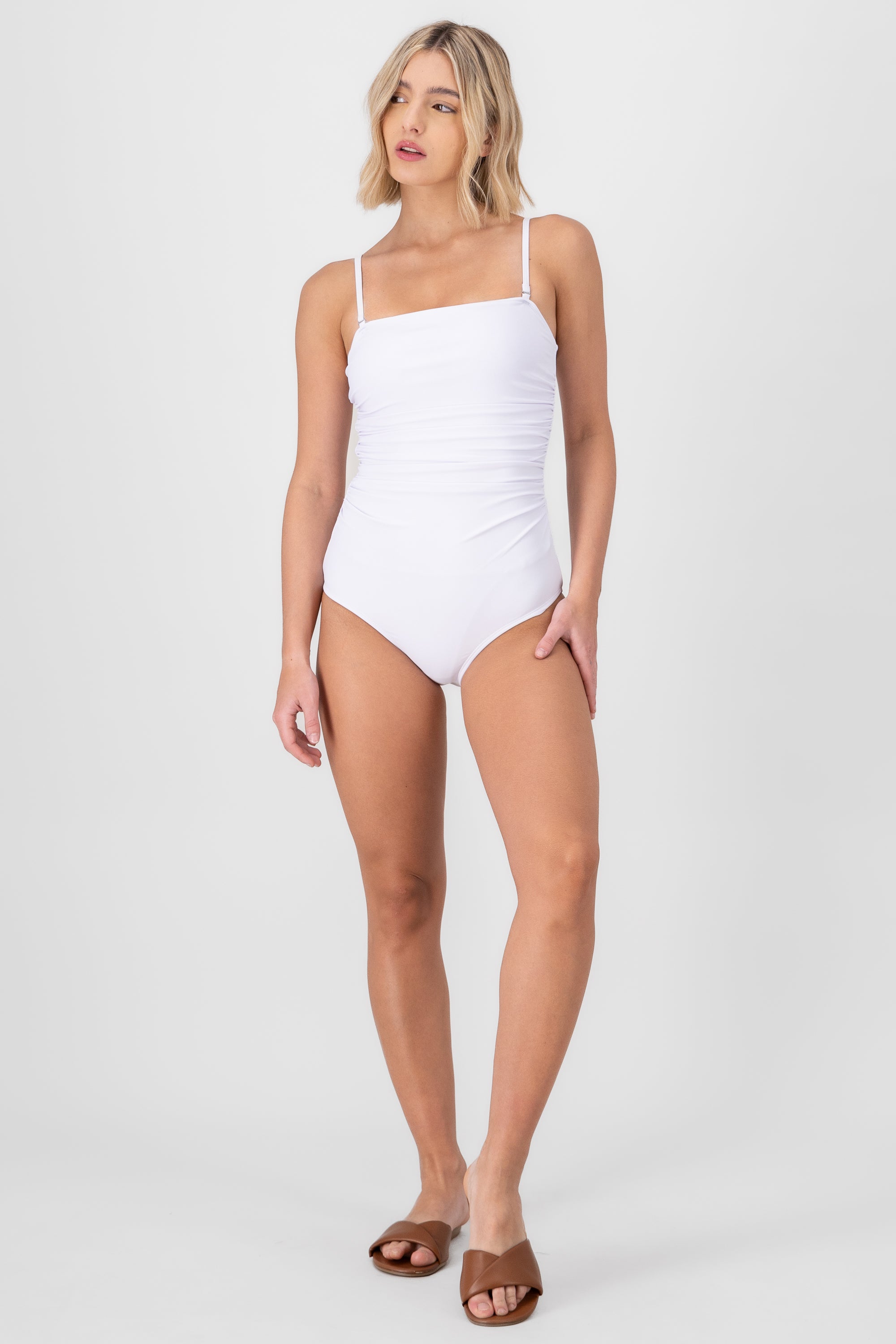 One Piece Ruched Swimsuit WHITE