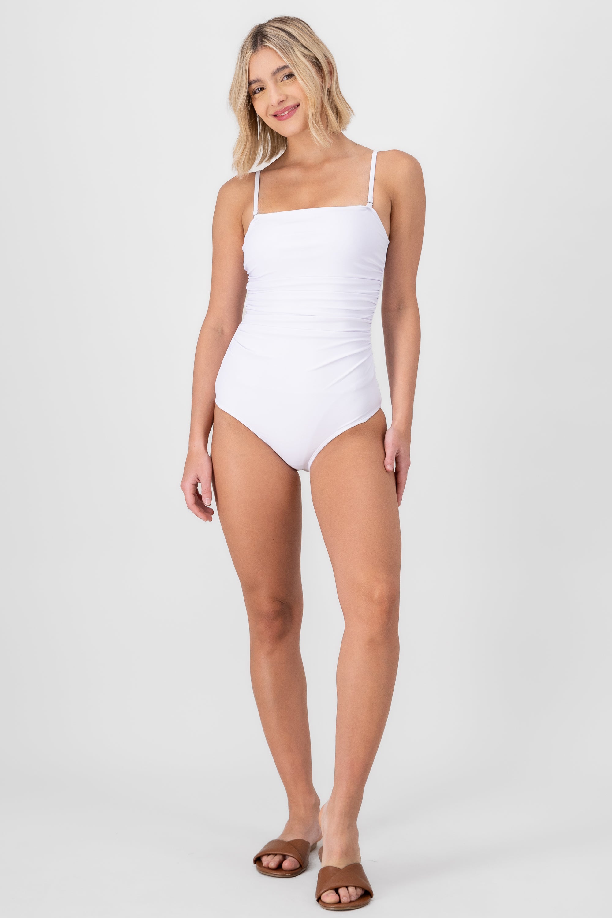 One Piece Ruched Swimsuit WHITE