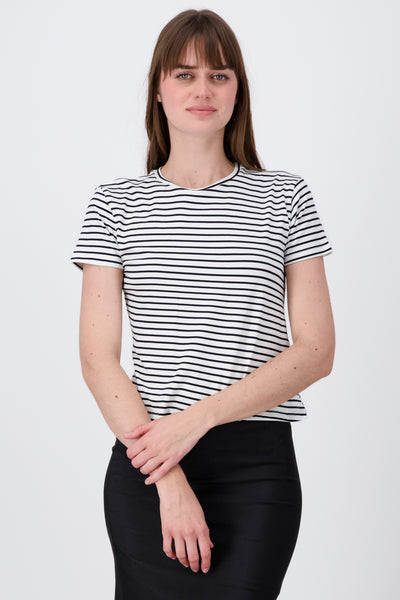 SlimFit Striped Short Sleeve Top WHITE COMBO