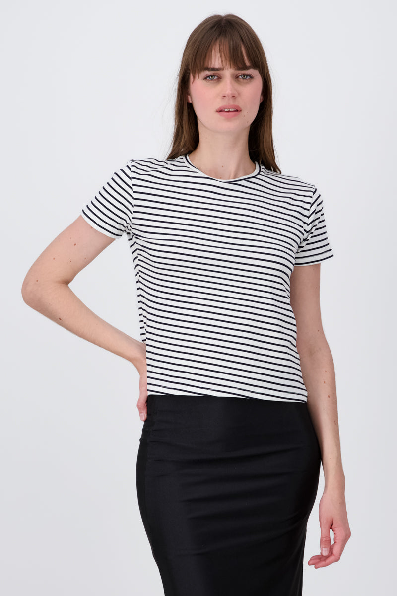 SlimFit Striped Short Sleeve Top WHITE COMBO