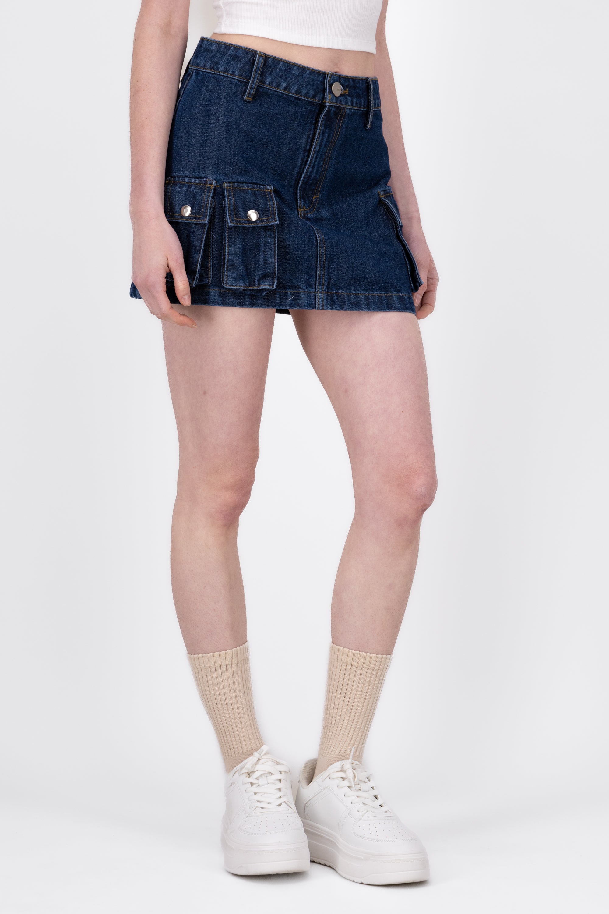 Dark Denim Utility Mini Skirt LIGHT ACID WASH