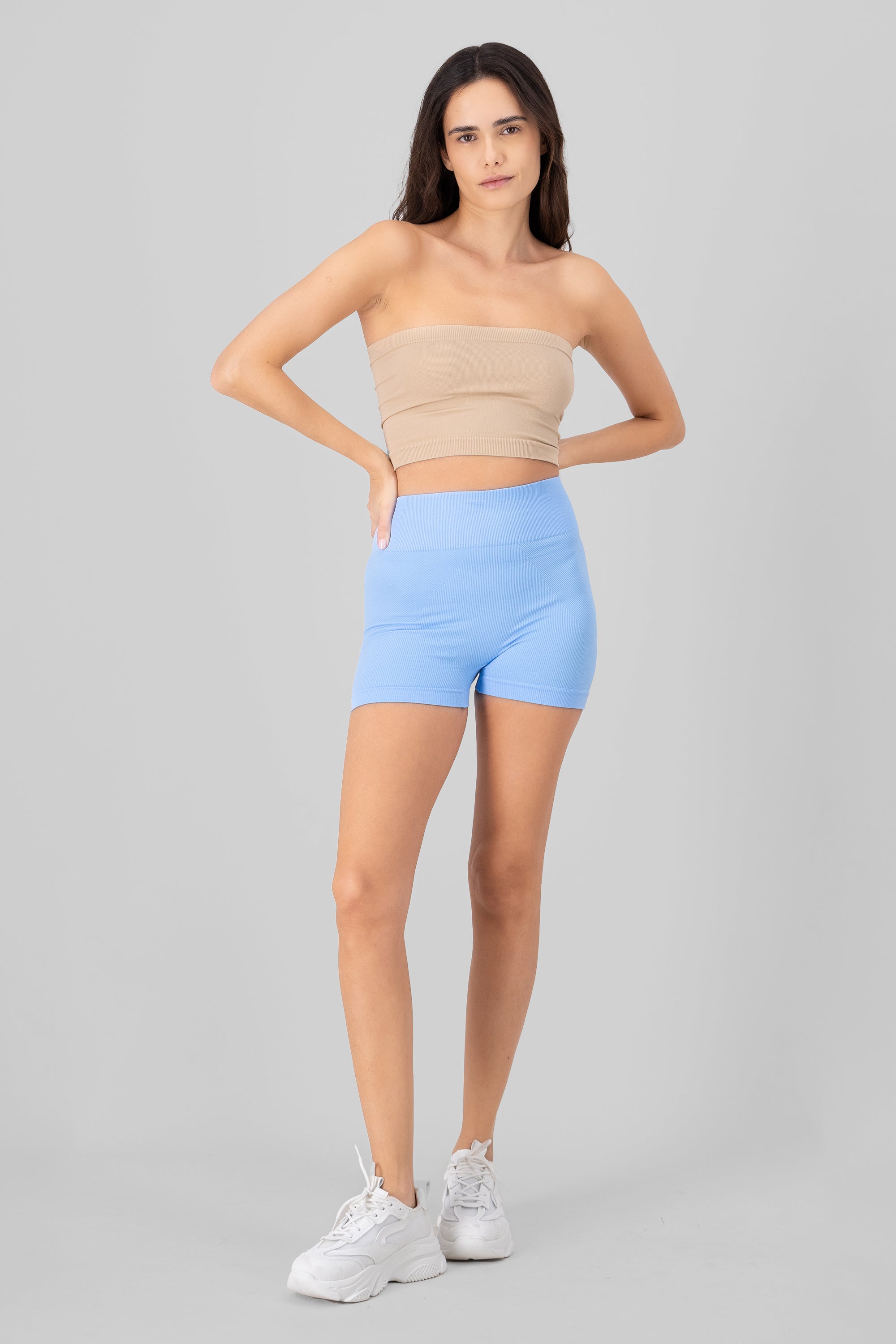 Basic Seamless Ribbed Biker Shorts PASTEL BLUE