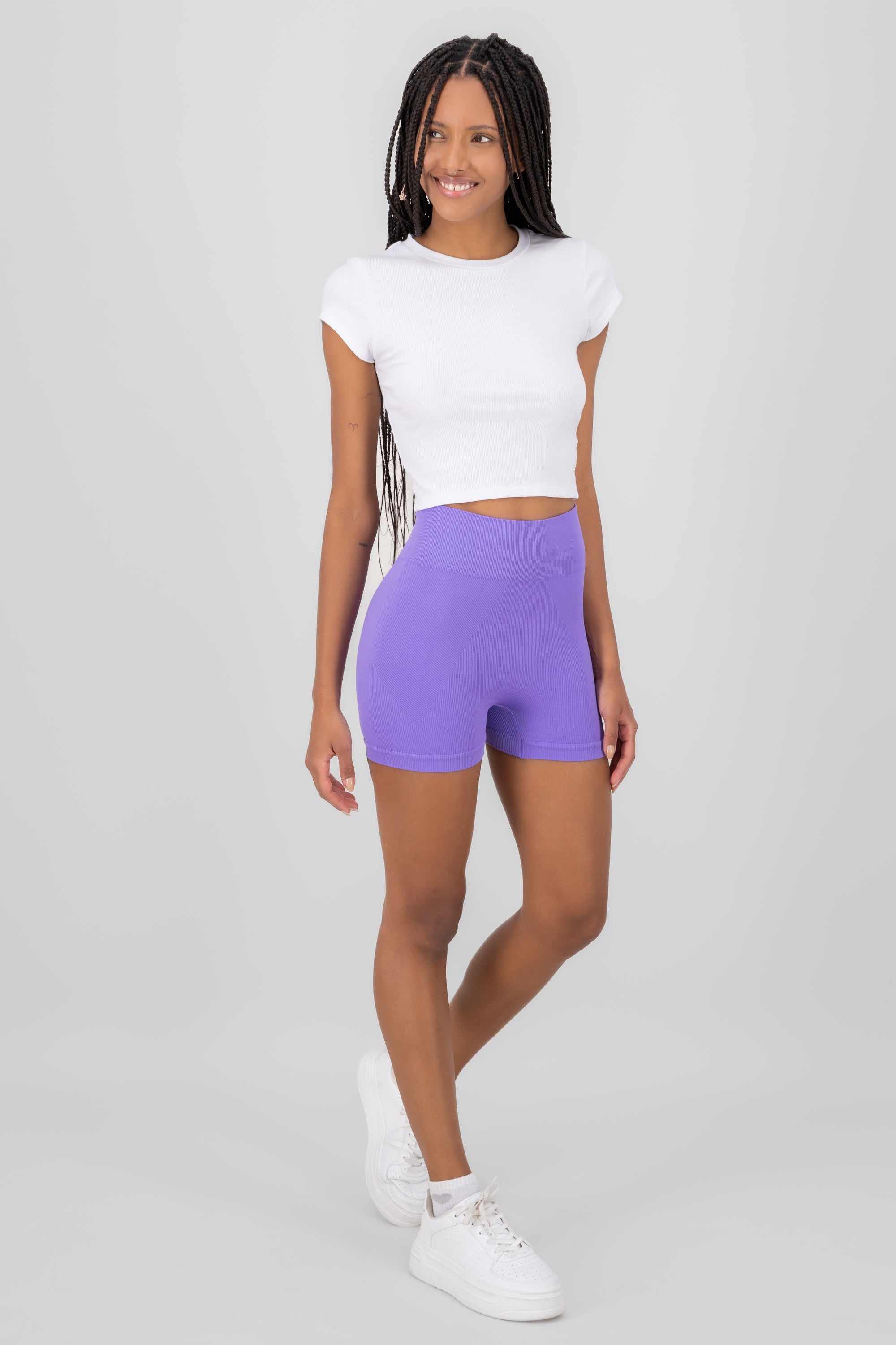 Basic Seamless Ribbed Biker Shorts PASTEL PURPLE