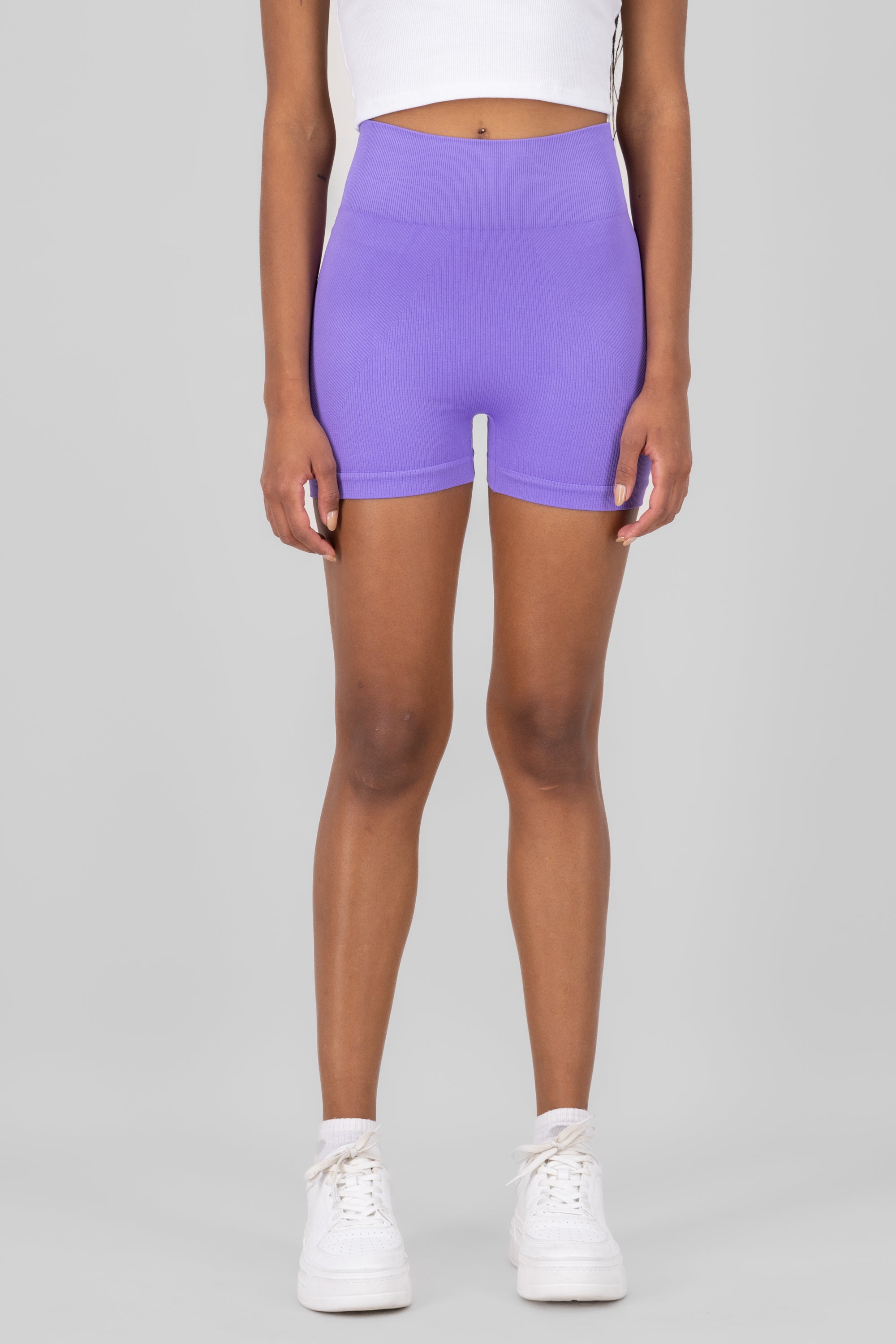 Basic Seamless Ribbed Biker Shorts PASTEL PURPLE