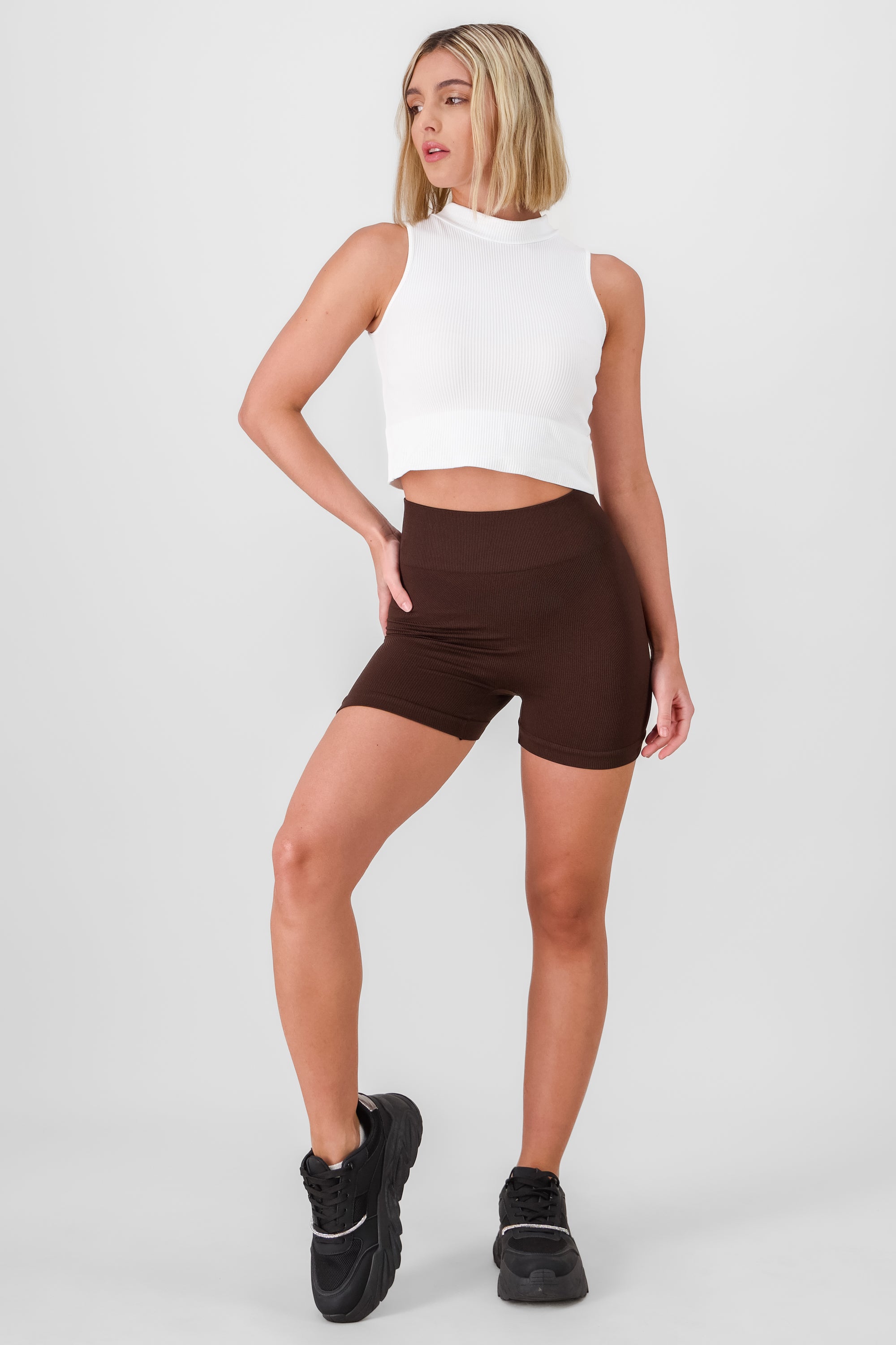 Basic Seamless Ribbed Biker Shorts CHOCOLATE