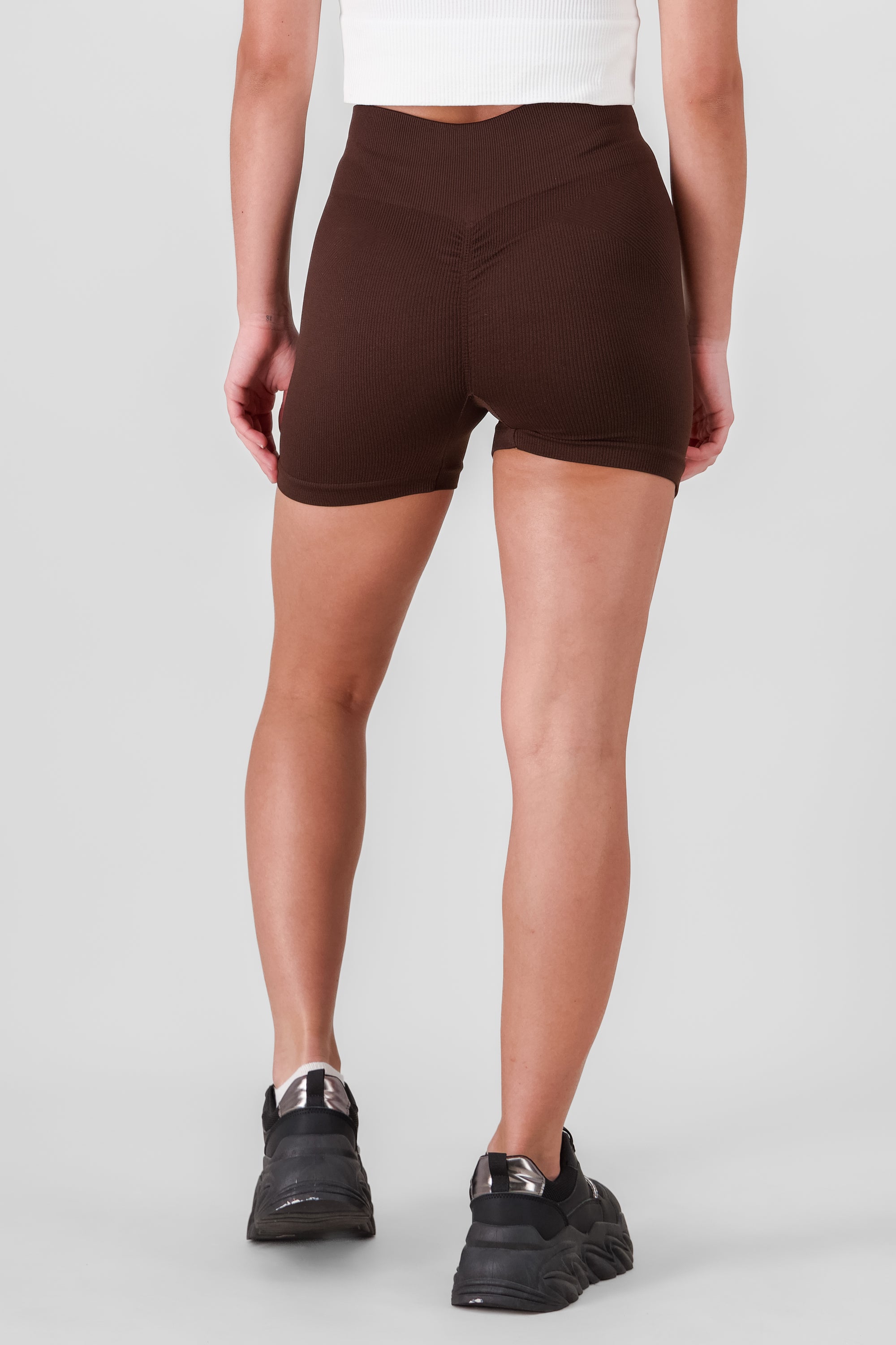 Basic Seamless Ribbed Biker Shorts CHOCOLATE