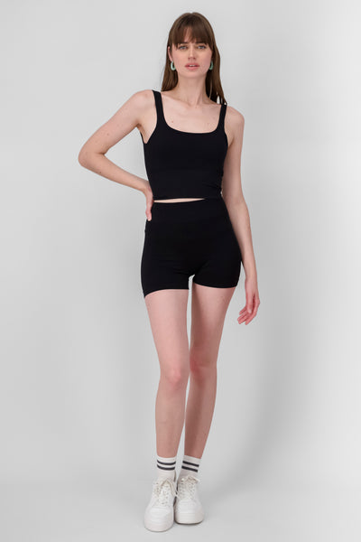 Basic Seamless Ribbed Biker Shorts BLACK