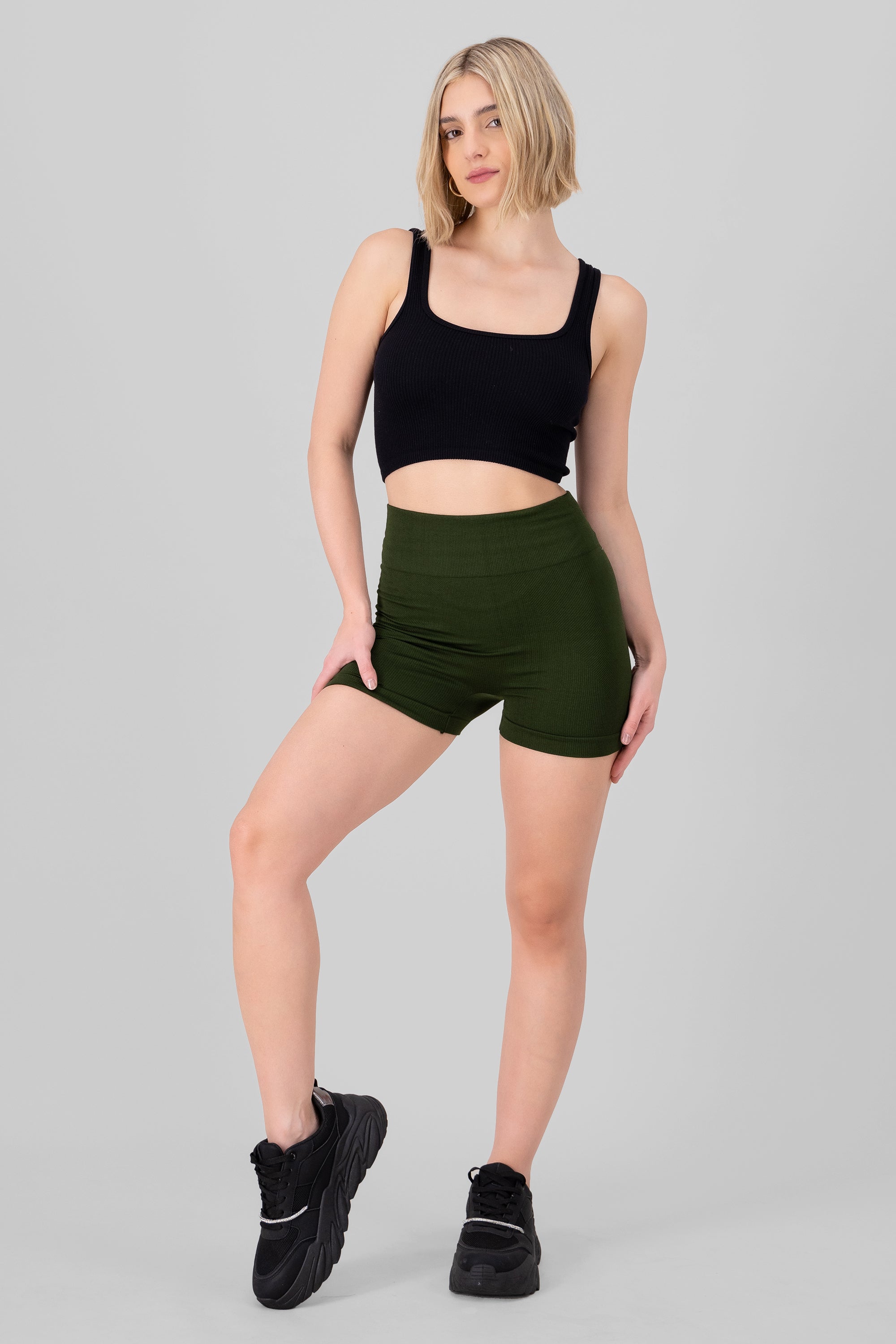 Basic Seamless Ribbed Biker Shorts FOREST GREEN