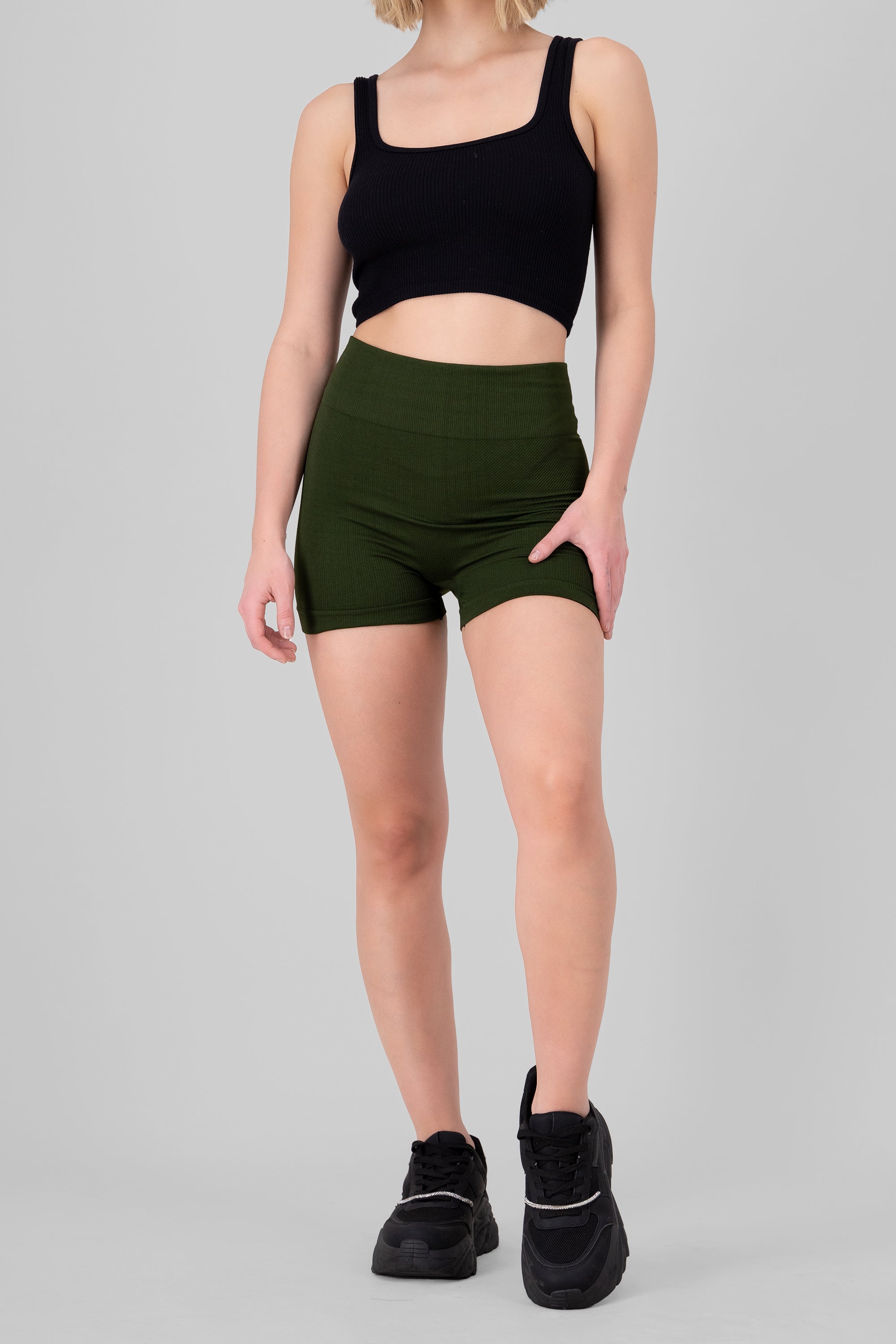 Basic Seamless Ribbed Biker Shorts FOREST GREEN