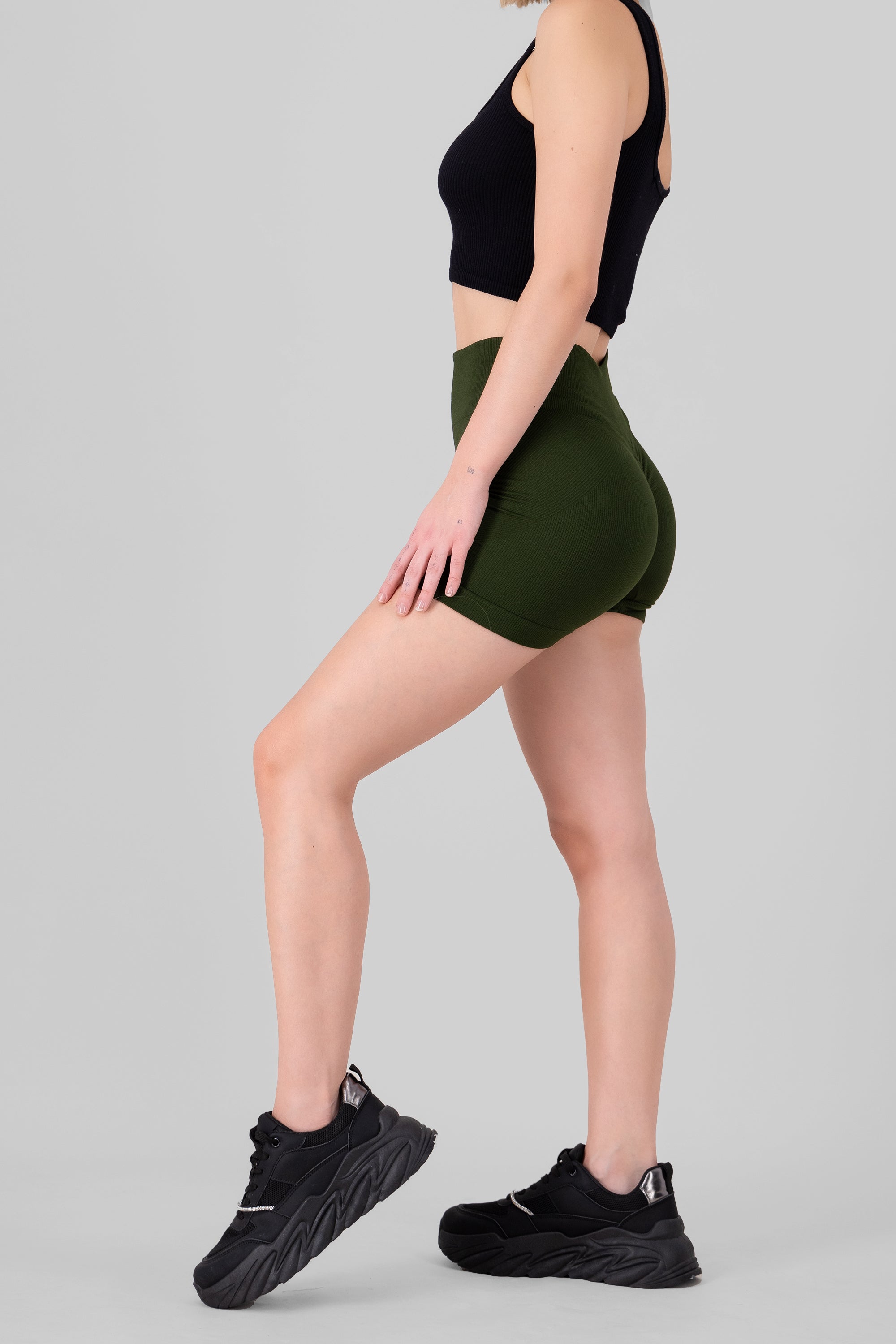 Basic Seamless Ribbed Biker Shorts FOREST GREEN