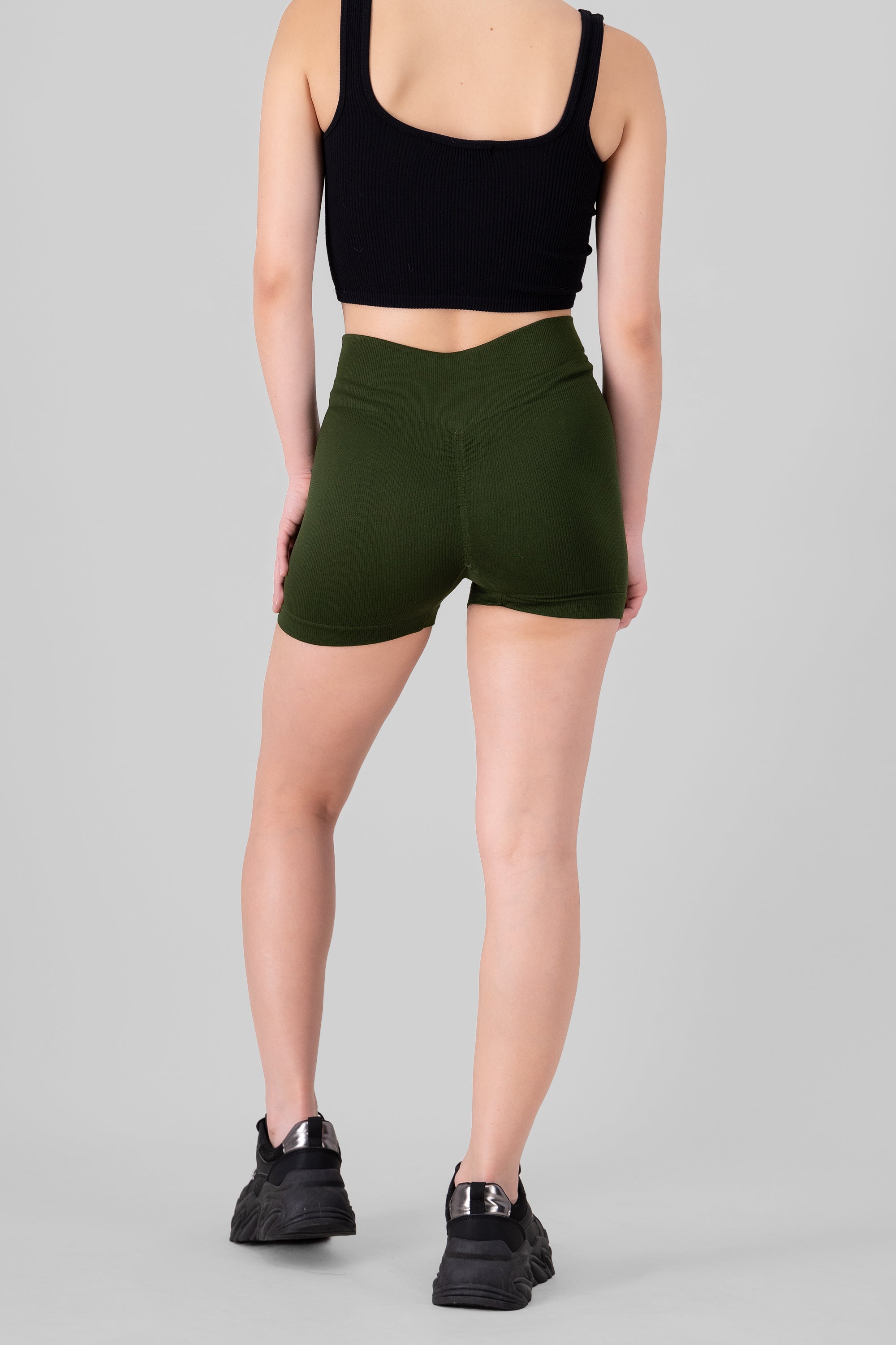 Basic Seamless Ribbed Biker Shorts FOREST GREEN