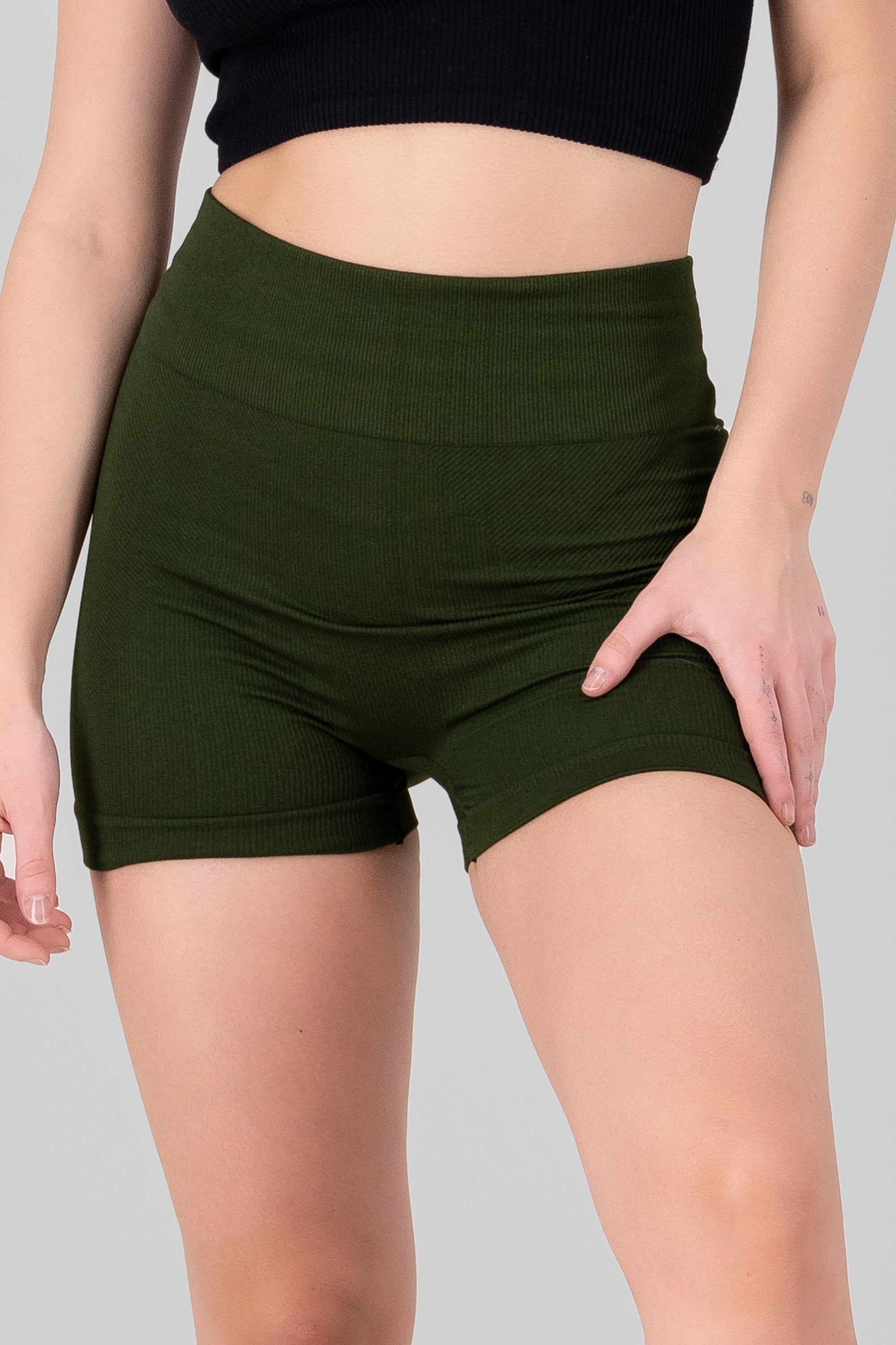 Basic Seamless Ribbed Biker Shorts FOREST GREEN