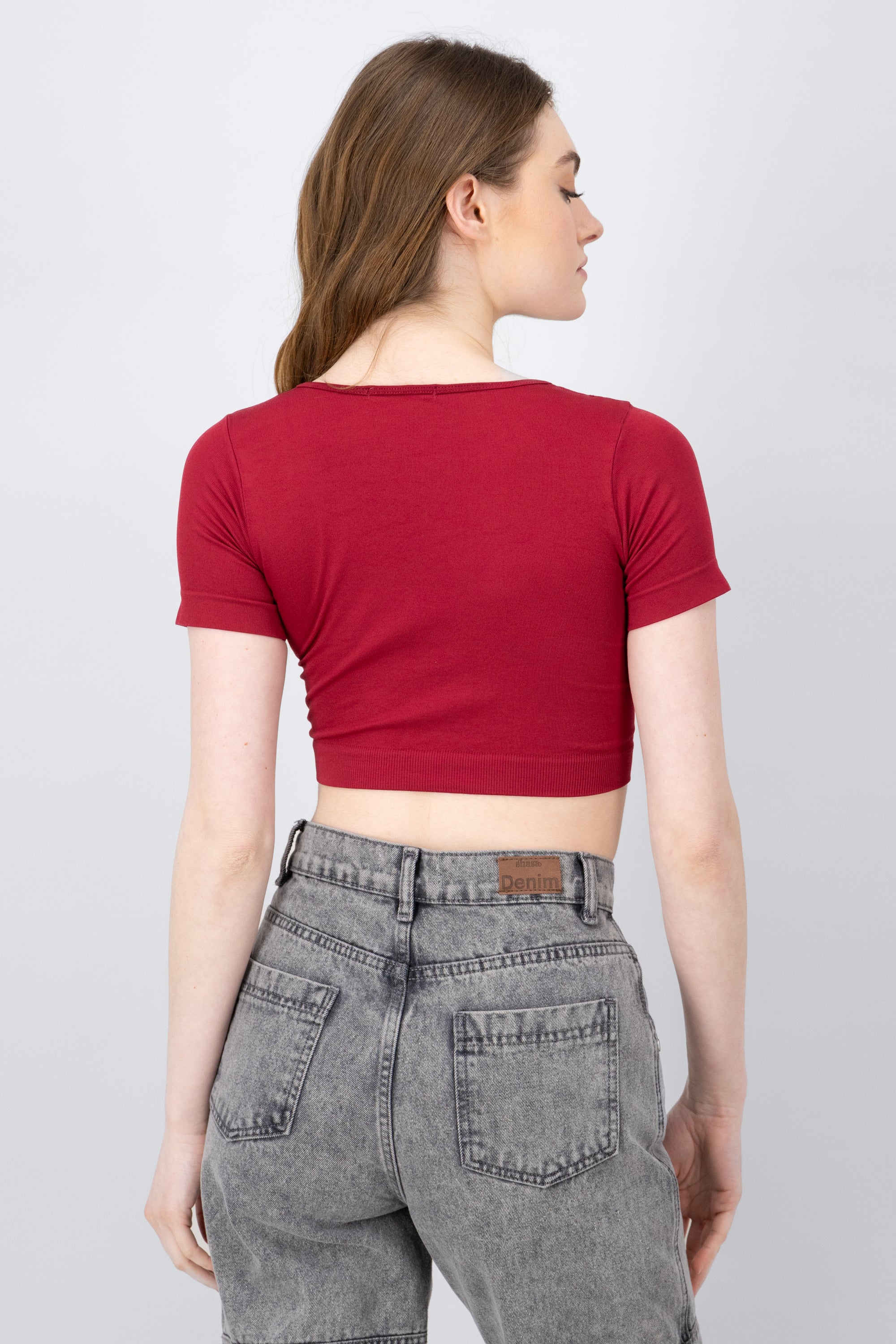 Round Neck Scoop Crop Top BURGUNDY