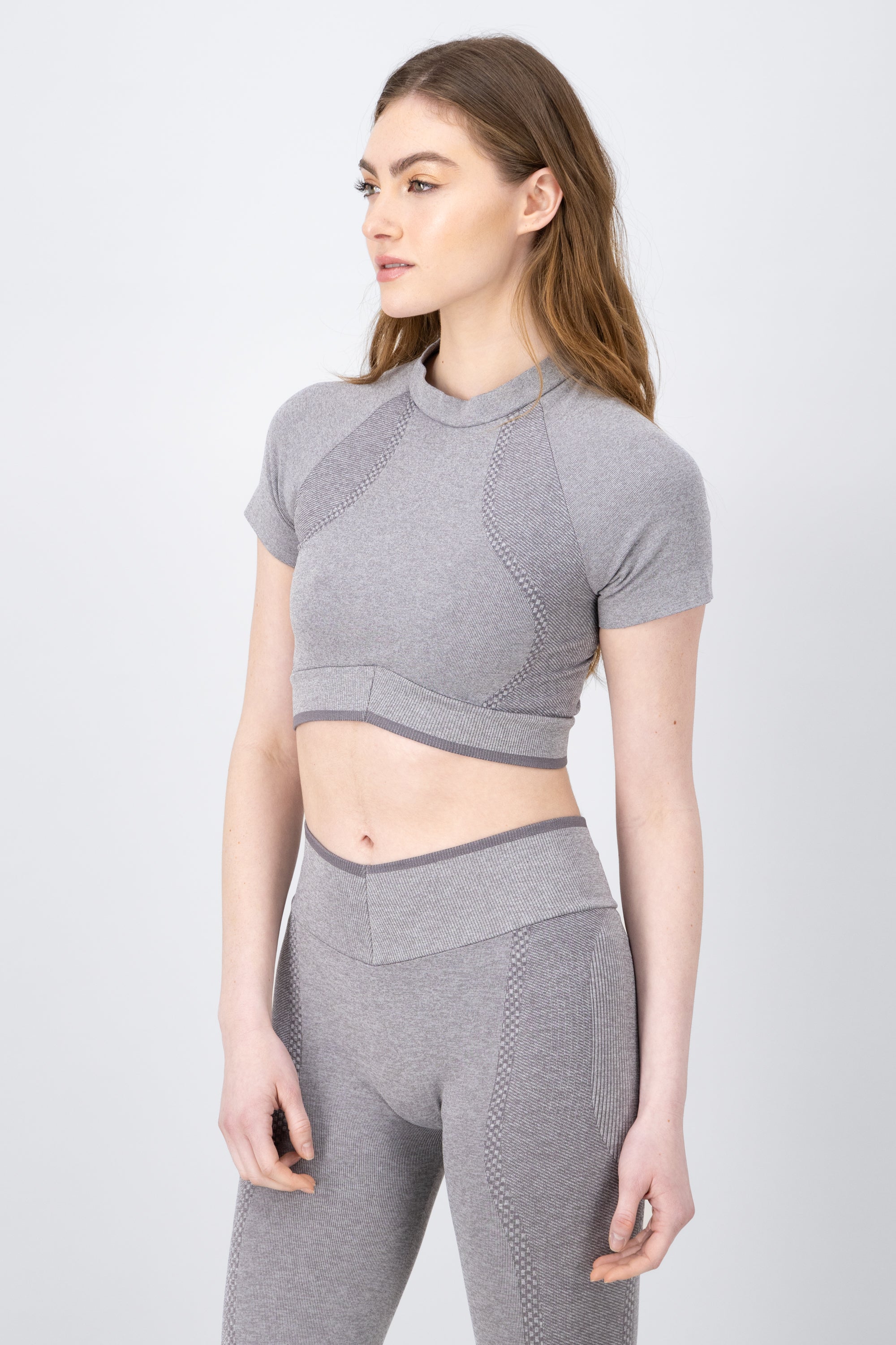 Seamless Short Sleeve Workout Top HEATHER GRAY