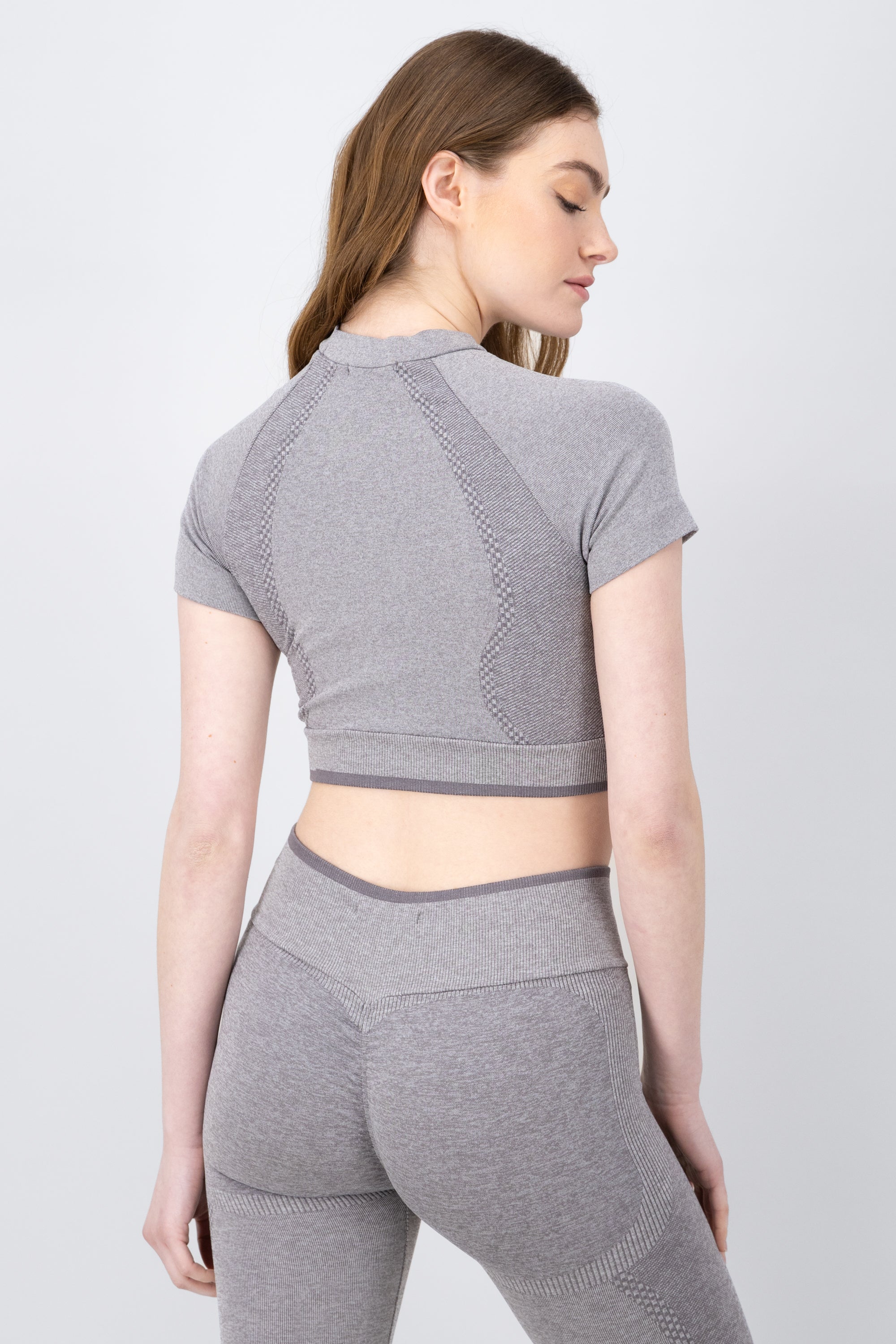 Seamless Short Sleeve Workout Top HEATHER GRAY