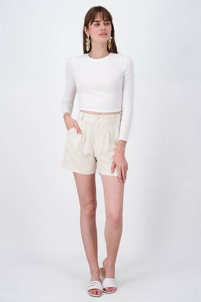 SlimFit Linen Striped Shorts With Pleats BEIGE