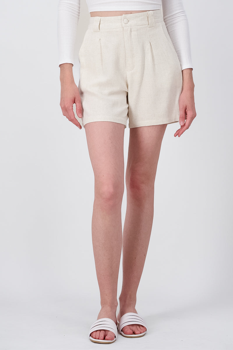 SlimFit Linen Striped Shorts With Pleats BEIGE