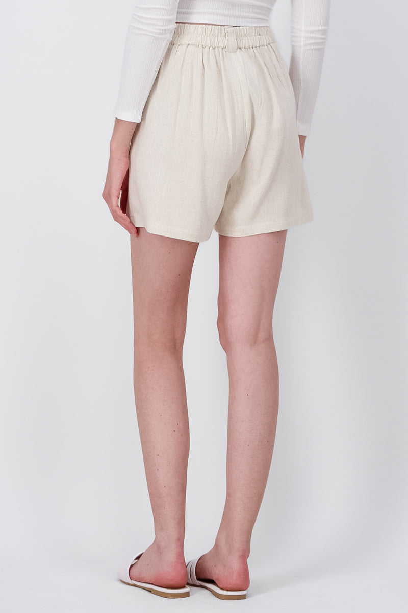 SlimFit Linen Striped Shorts With Pleats BEIGE