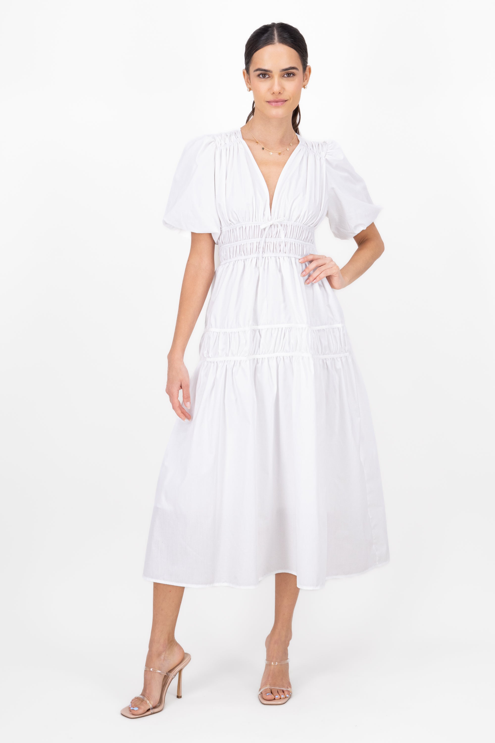 Textured Chic Maxi Day Dress WHITE